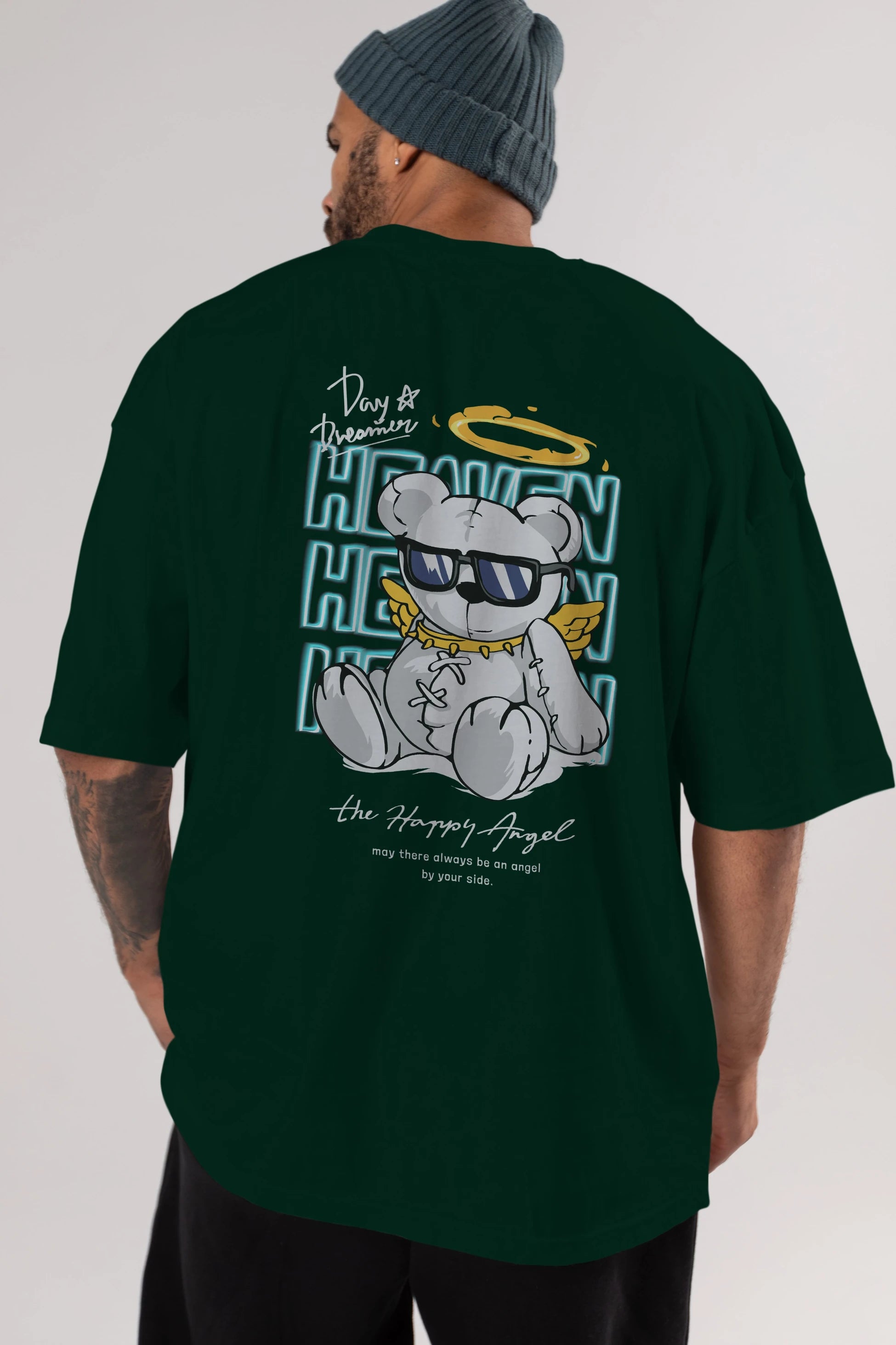Heaven Bear Arka Baskılı Oversize t-shirt Erkek Kadın Unisex
