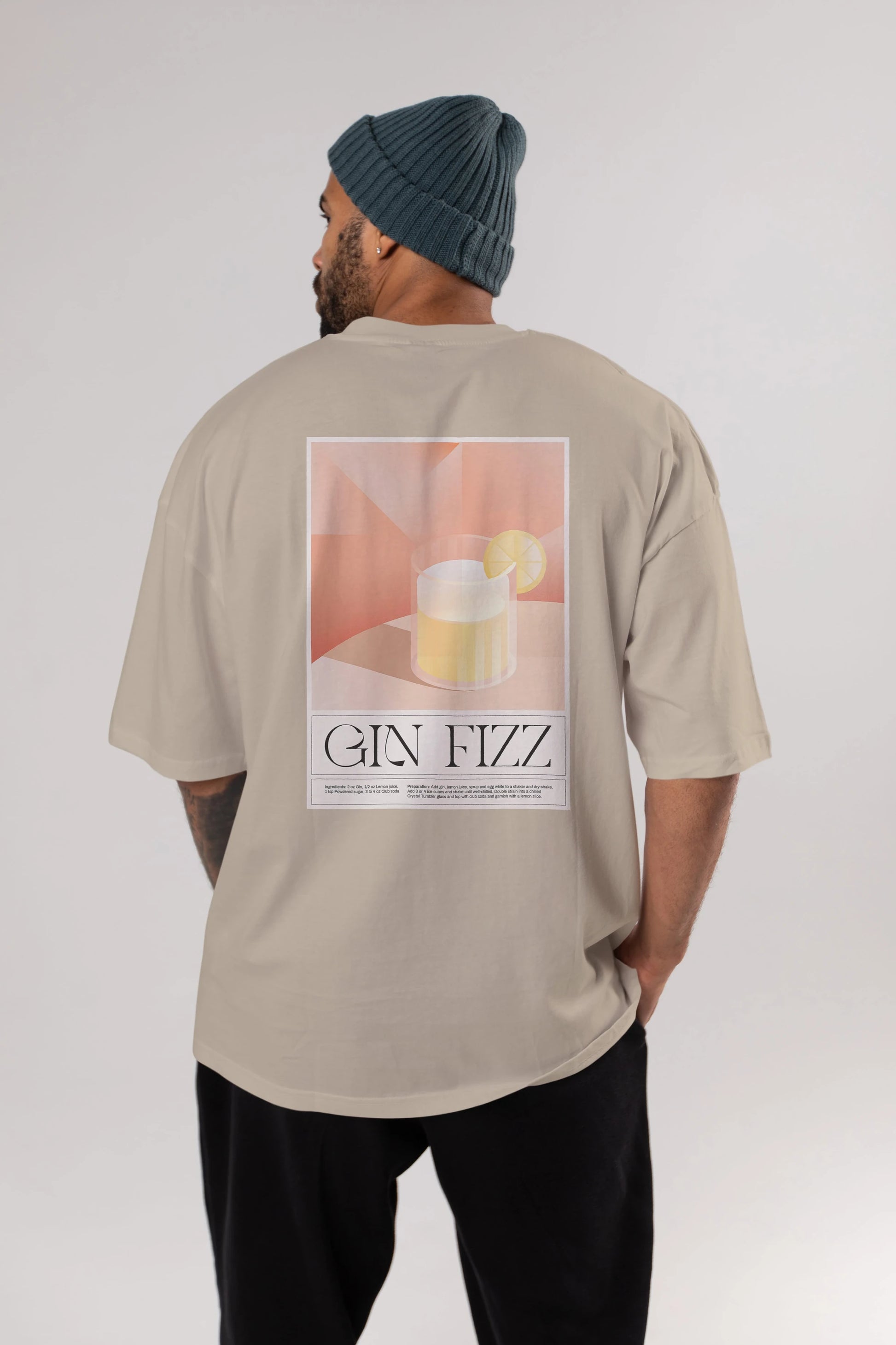 Gin Fizz Arka Baskılı Oversize t-shirt Erkek Kadın Unisex %100 Pamuk Bisiklet Yaka tişort