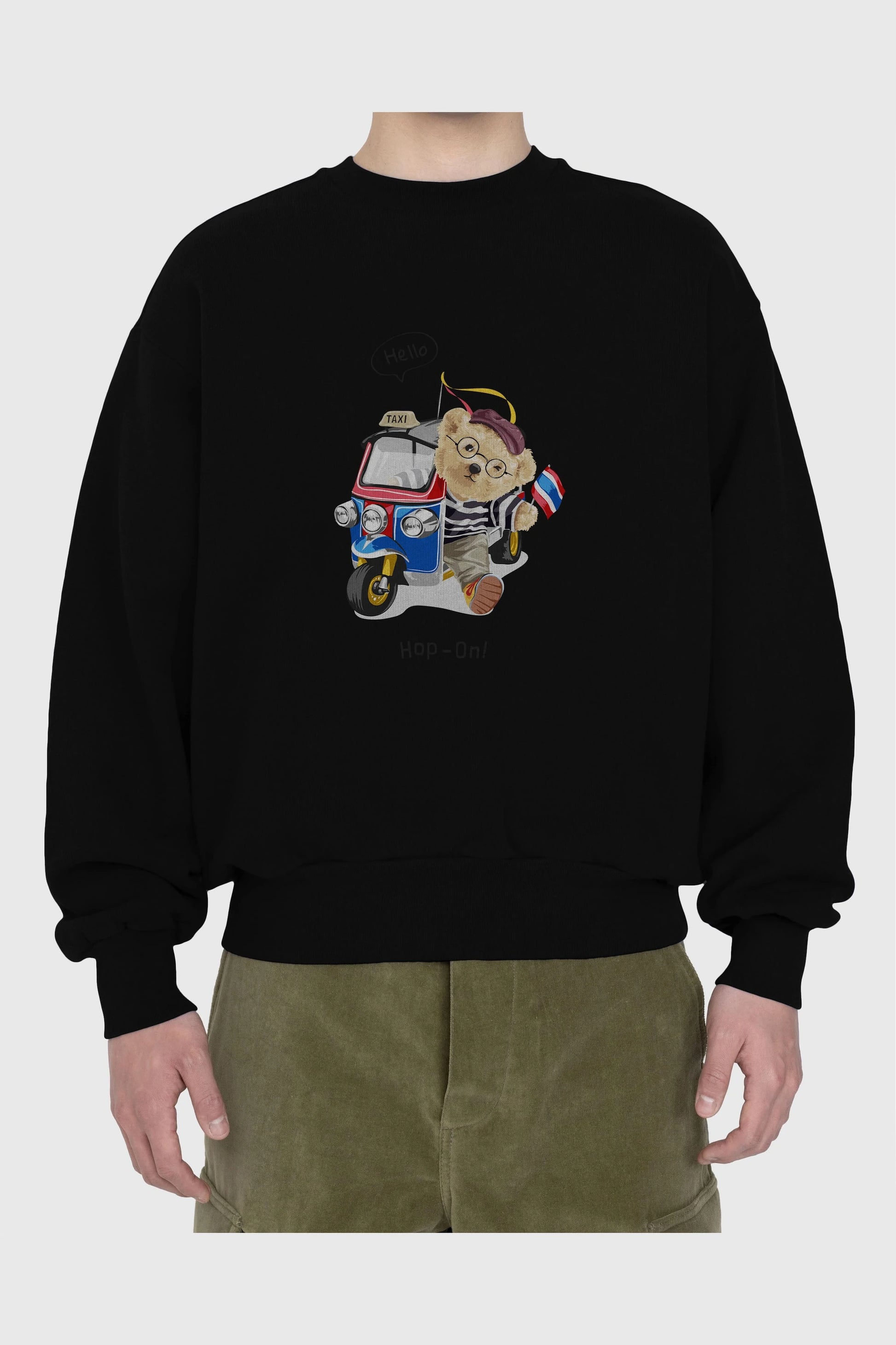 Teddy Bear Hop-On Ön Baskılı Oversize Sweatshirt Erkek Kadın Unisex