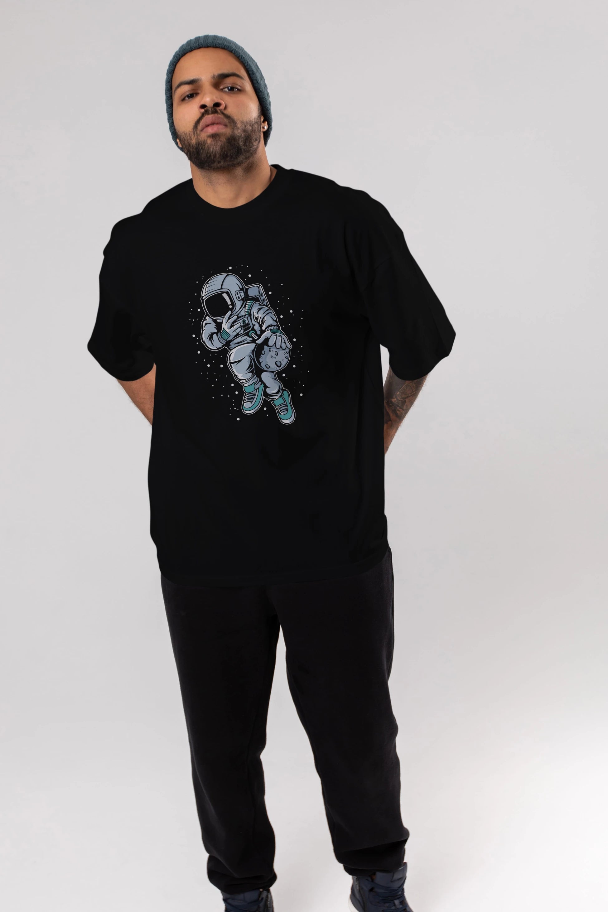 Astronaut Basketball (2) Ön Baskılı Oversize t-shirt Erkek Kadın Unisex