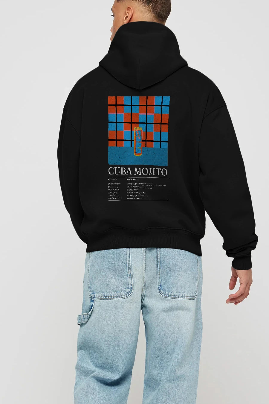 Cuba Mojito Kokteyl Arka Baskılı Hoodie Oversize Kapüşonlu Sweatshirt Erkek Kadın