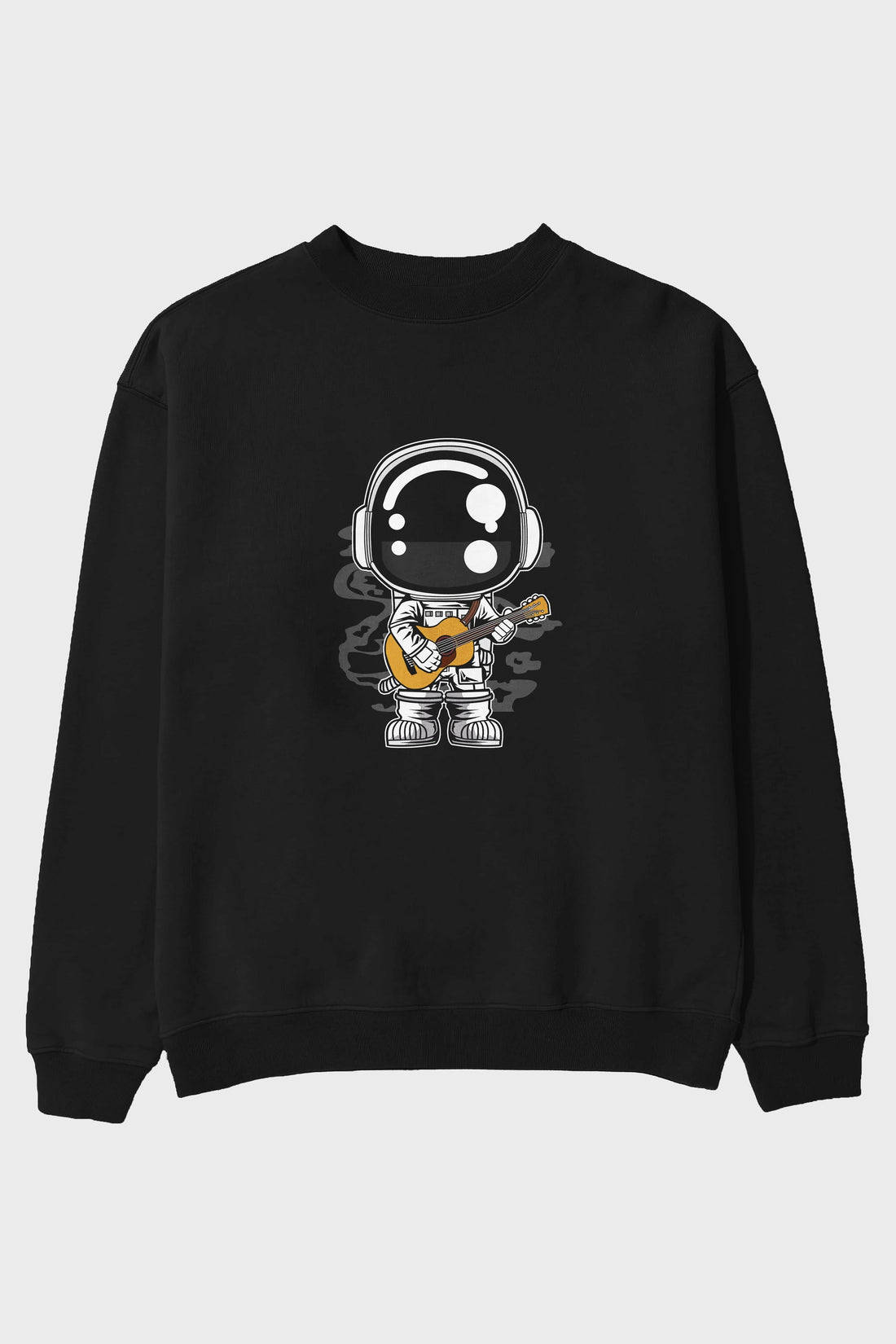 Astronaut Acoustic Guitar Ön Baskılı Oversize Sweatshirt Erkek Kadın Unisex
