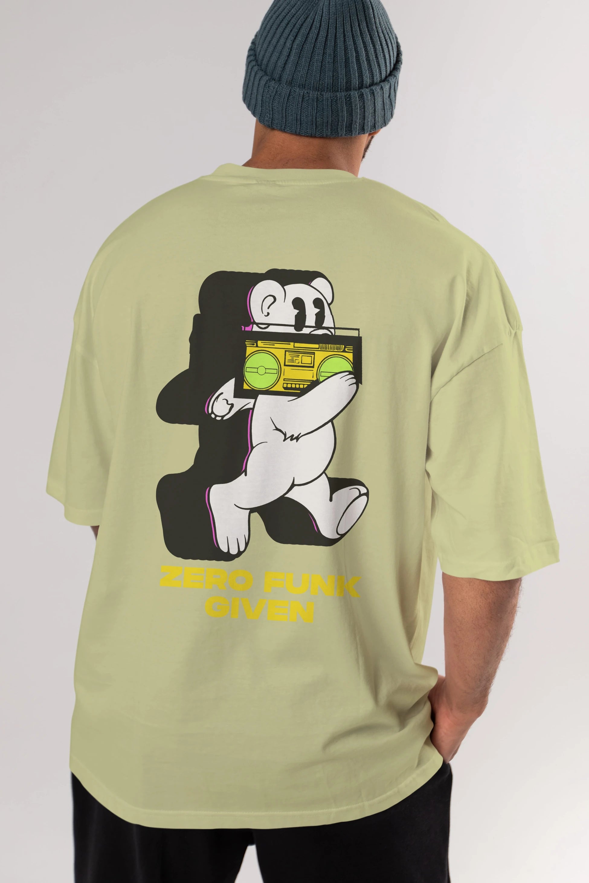 Zero Funk Given Bear Arka Baskılı Oversize t-shirt Erkek Kadın Unisex
