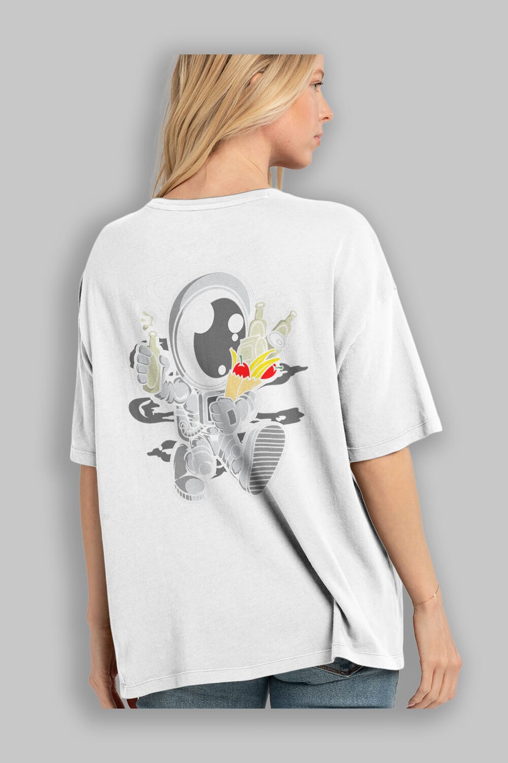 Astronaut Grochery Arka Baskılı Oversize t-shirt Erkek Kadın Unisex