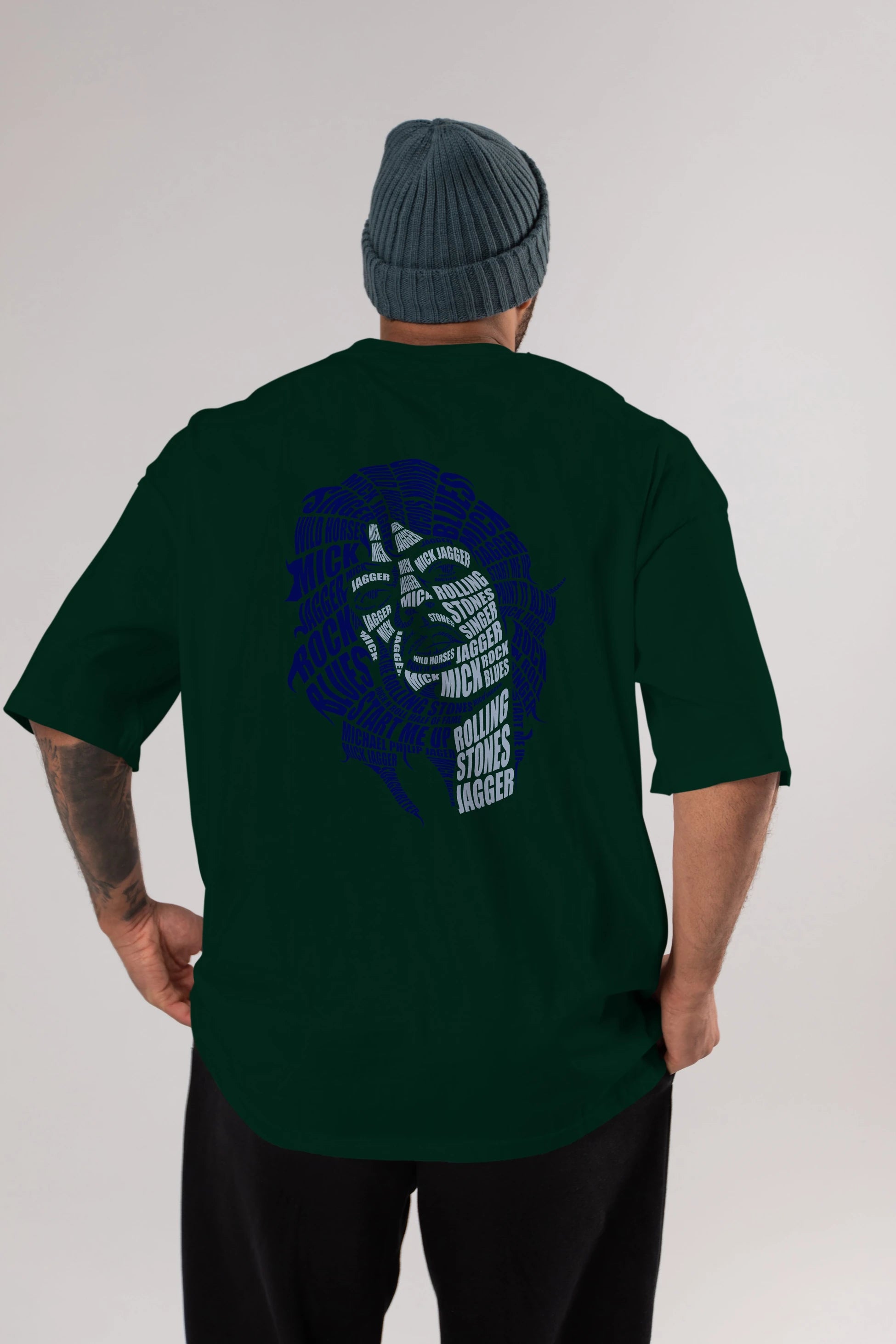 Mick Jagger Calligram Arka Baskılı Oversize t-shirt %100 pamuk Erkek Kadın Unisex