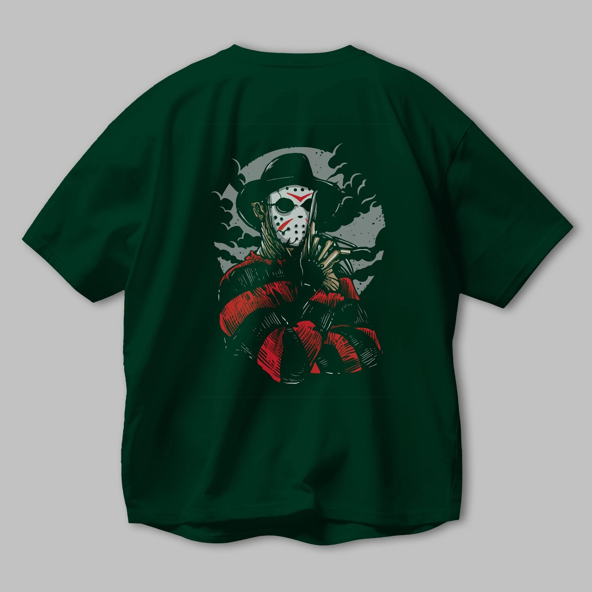 Freddy VS Jason (2) Arka Baskılı Oversize t-shirt Erkek Kadın Unisex %100 Pamuk