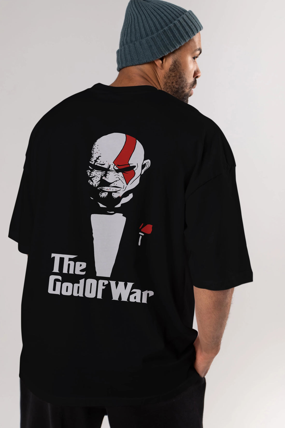 The God of War Arka Baskılı Oversize t-shirt Erkek Kadın Unisex %100 Pamuk Bisiklet Yaka tişort