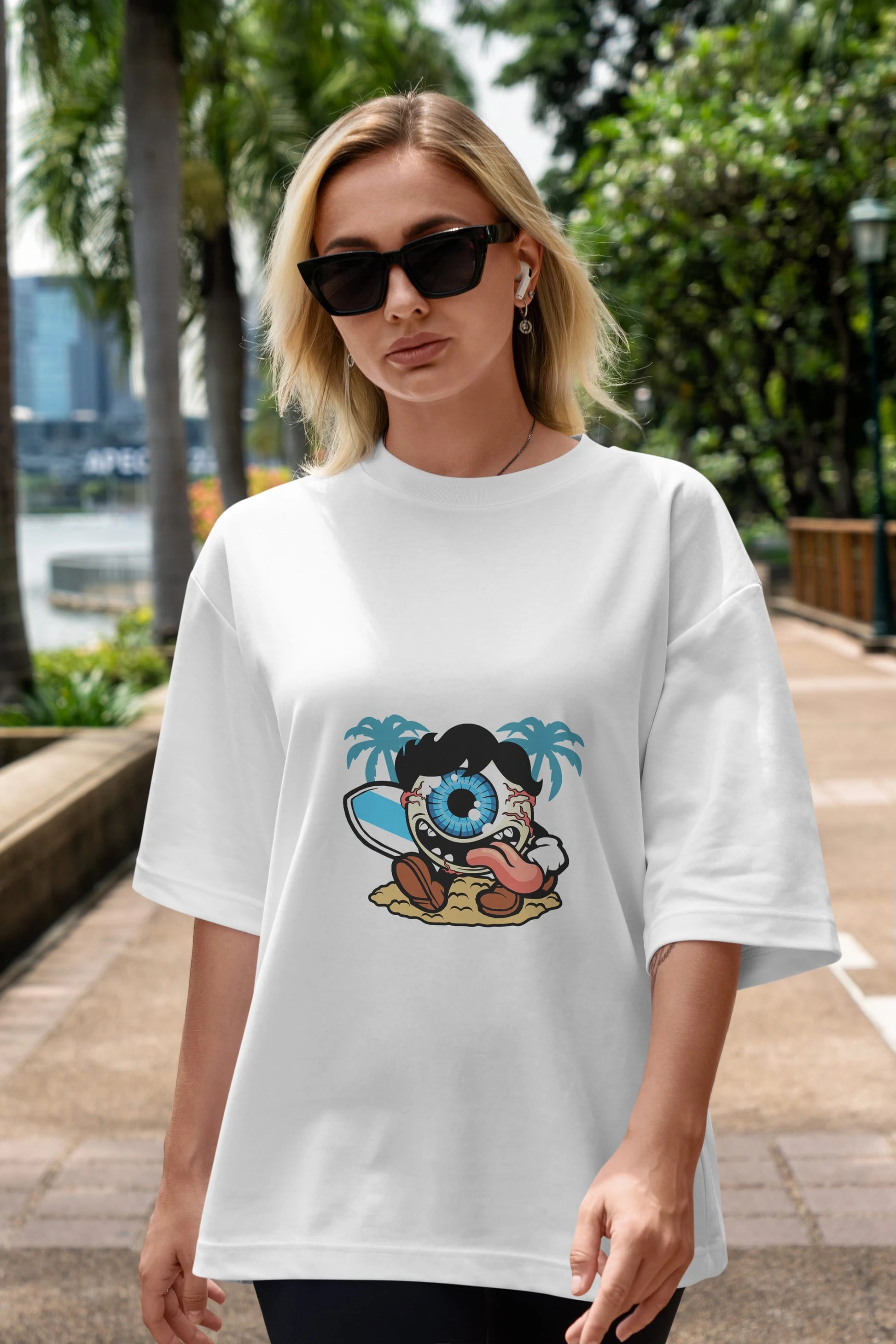 Eye Ball Surfer Ön Baskılı Oversize t-shirt Erkek Kadın Unisex %100 Pamuk tişort