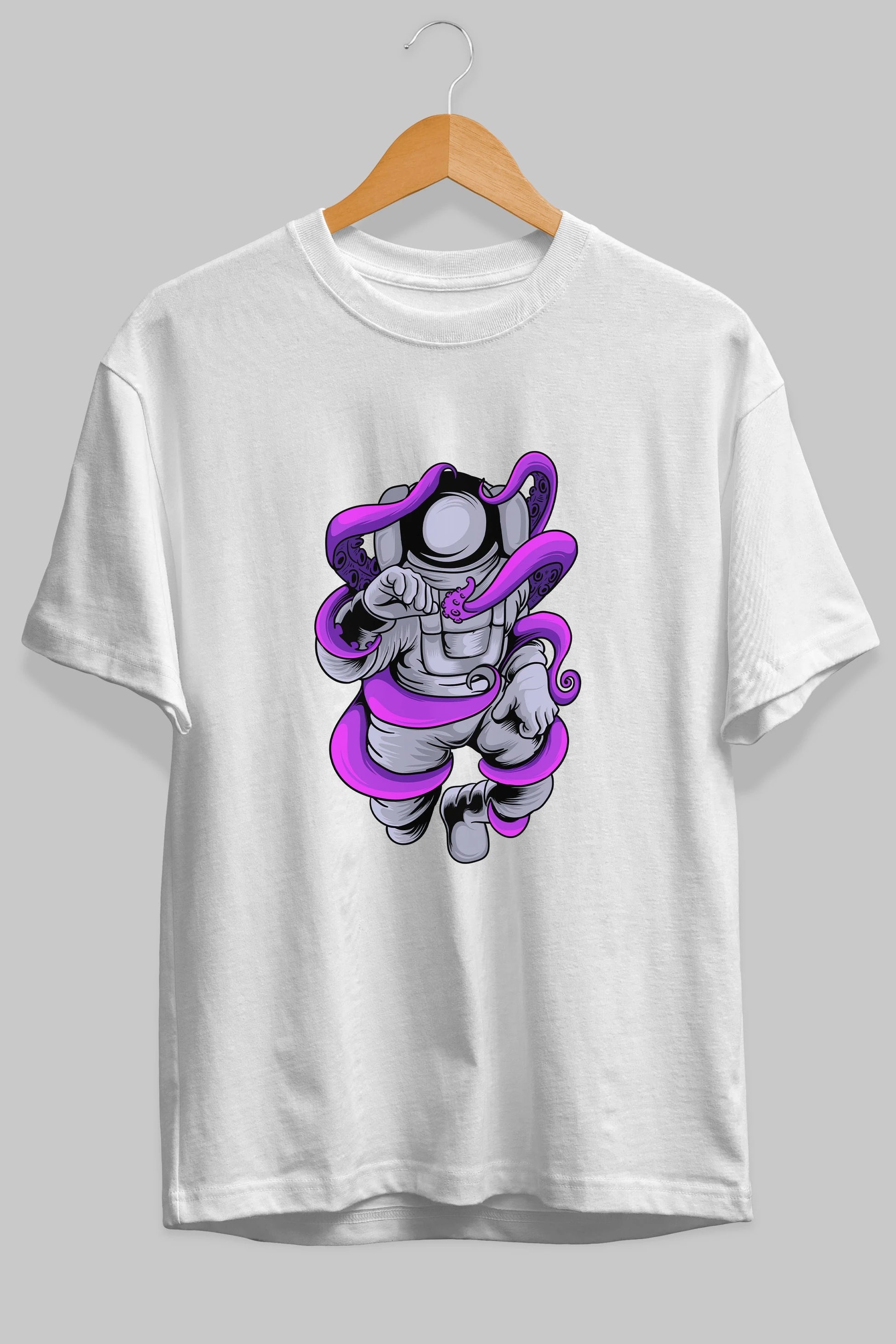 Astronaut fighting octopus Ön Baskılı Oversize t-shirt Erkek Kadın Unisex