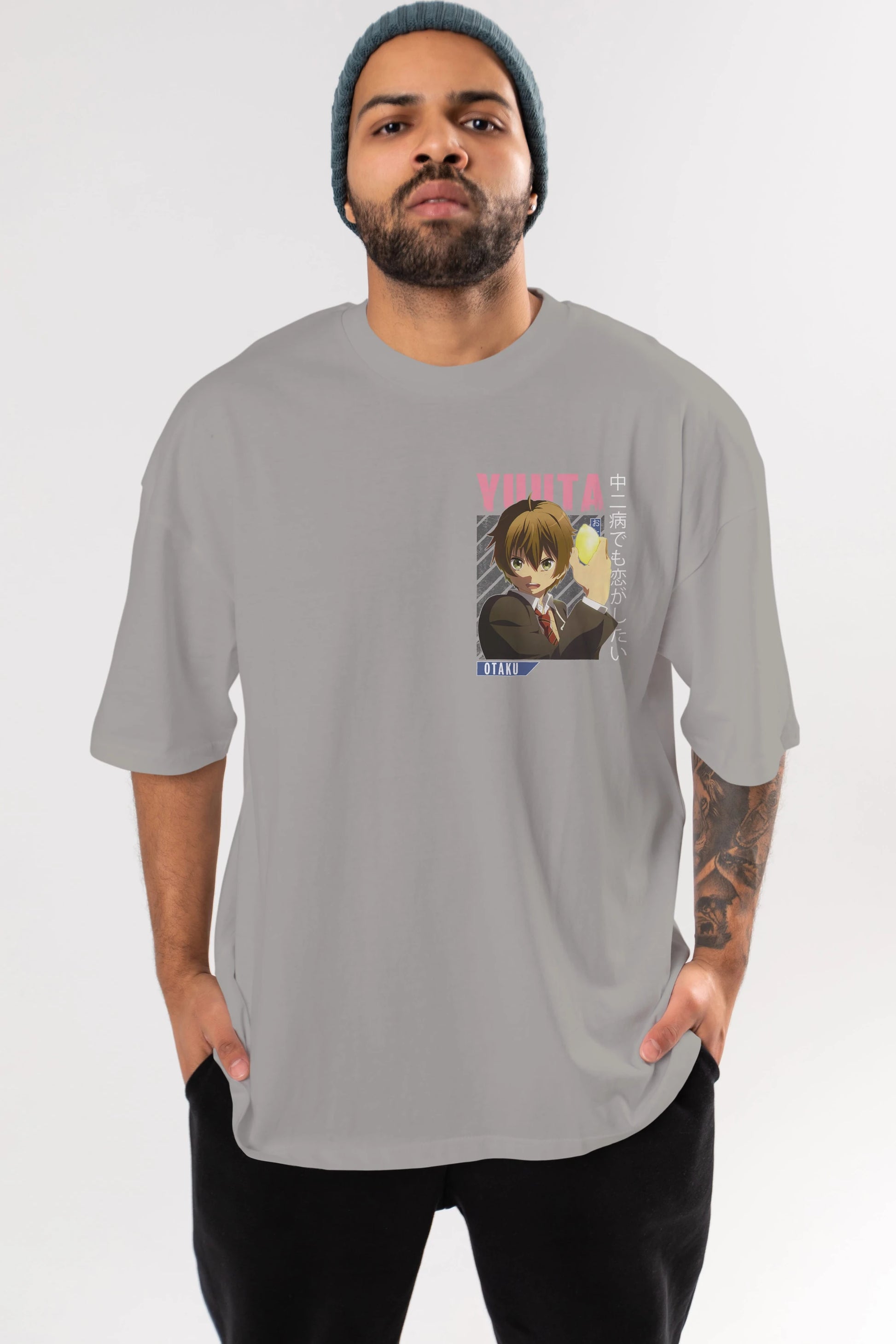 Yuuta Togashi 2 Ön Sol Baskılı Oversize t-shirt Erkek Kadın Unisex %100 Pamuk Bisiklet Yaka tişort