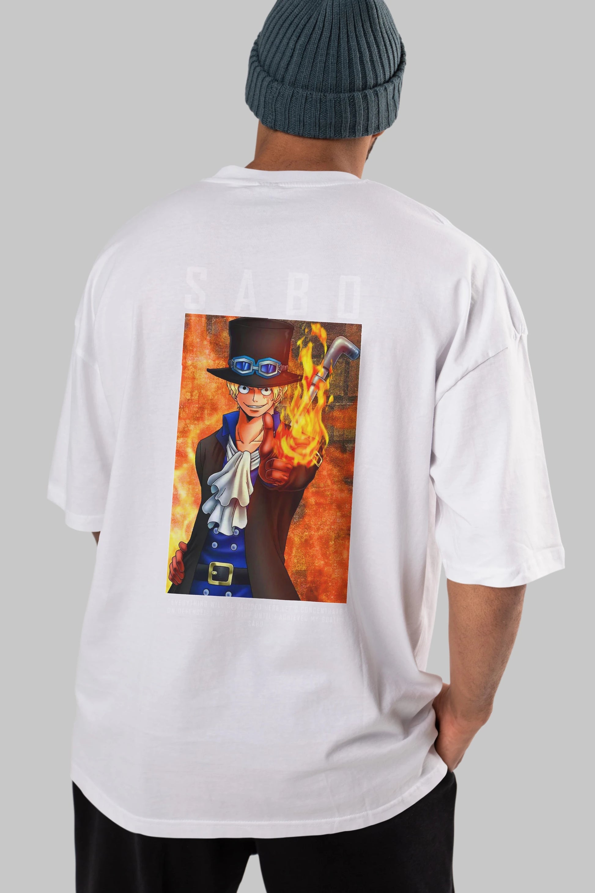Sabo Anime Arka Baskılı Oversize t-shirt Erkek Kadın Unisex %100 pamuk tişort