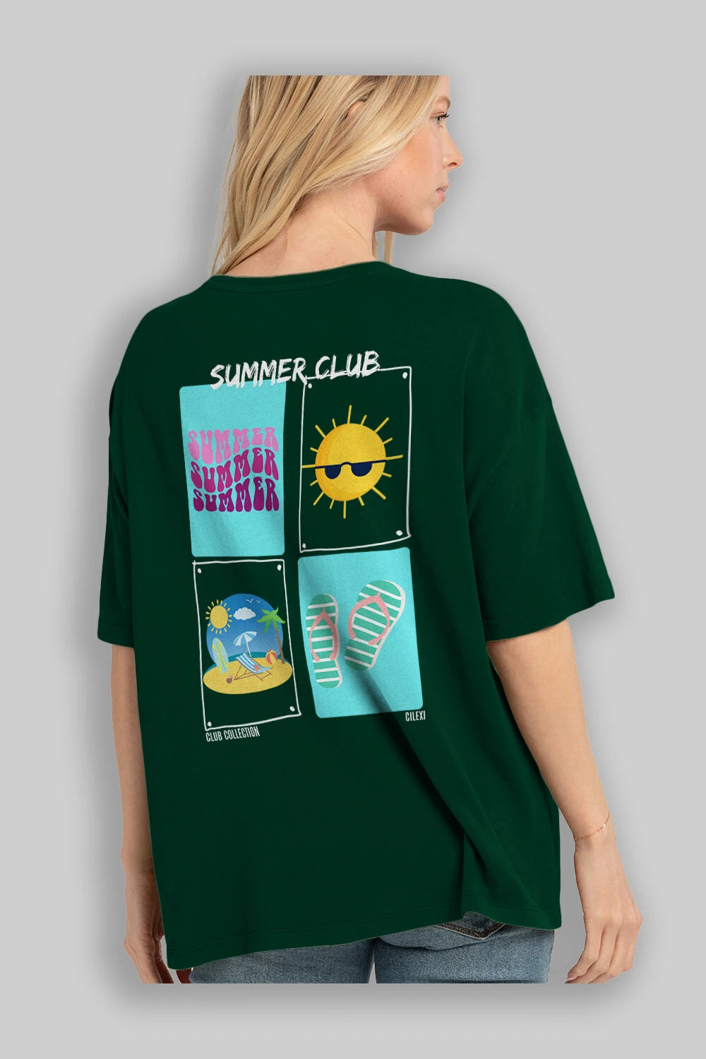 Summer Club Arka Baskılı Oversize t-shirt Erkek Kadın %100 Pamuk Bisiklet Yaka tişort