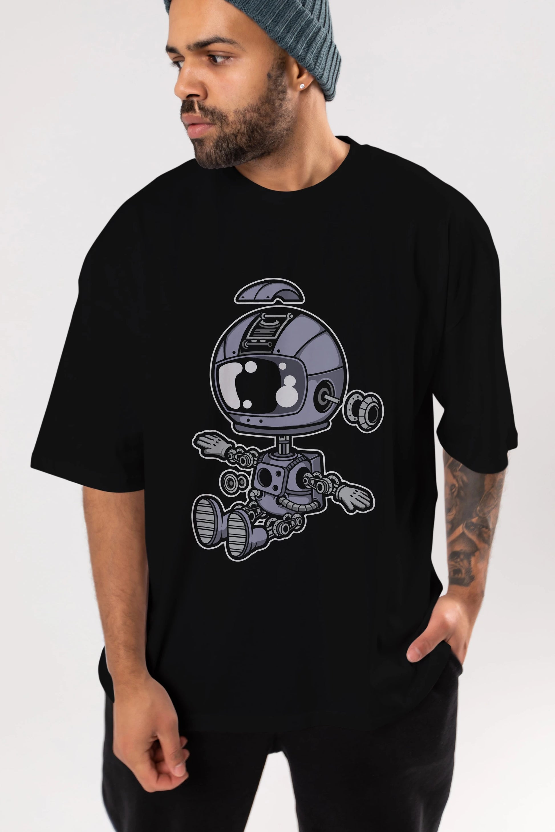 Astronaut Robot Ön Baskılı Oversize t-shirt Erkek Kadın Unisex