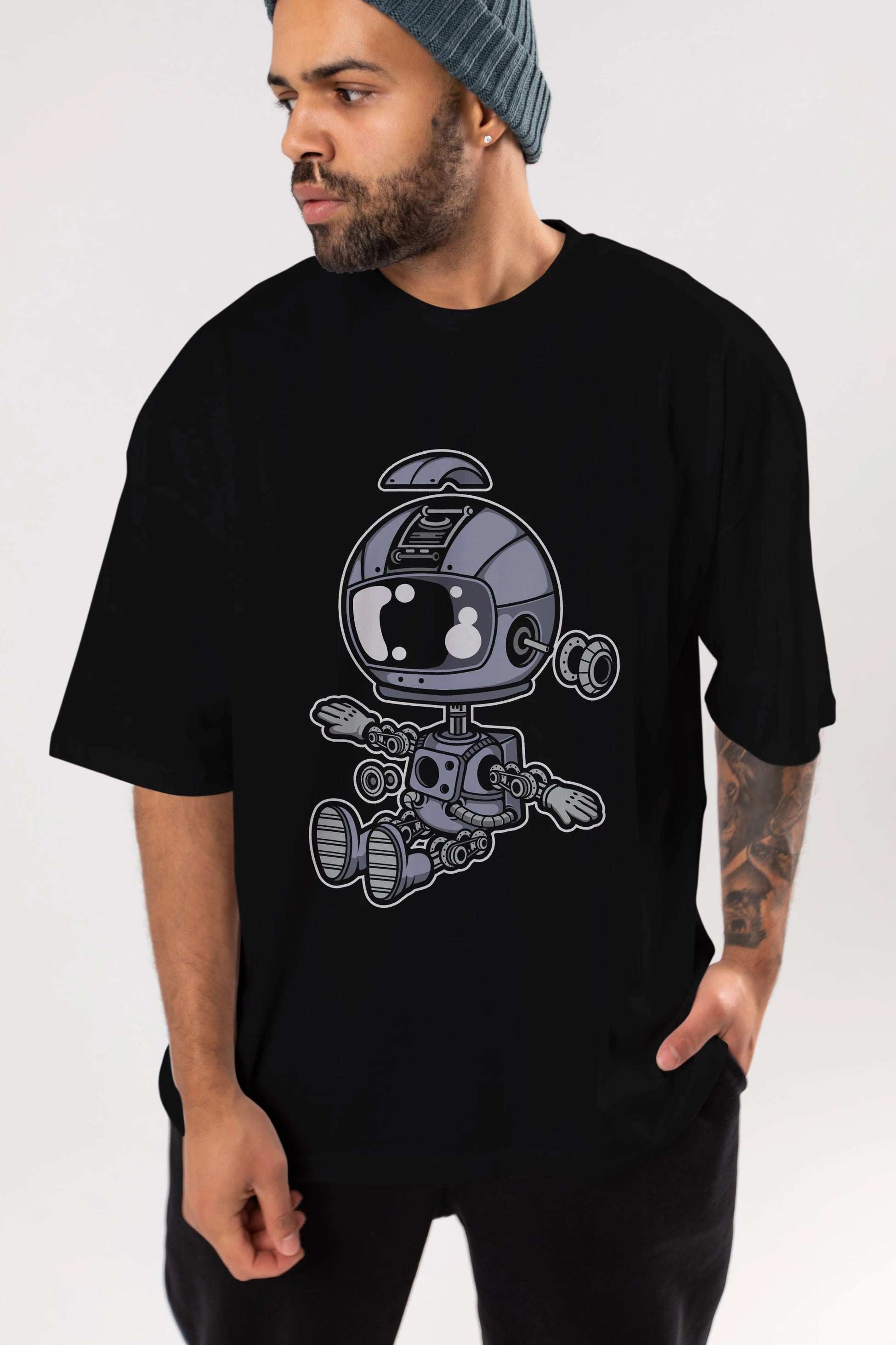 Astronaut Robot Ön Baskılı Oversize t-shirt Erkek Kadın Unisex
