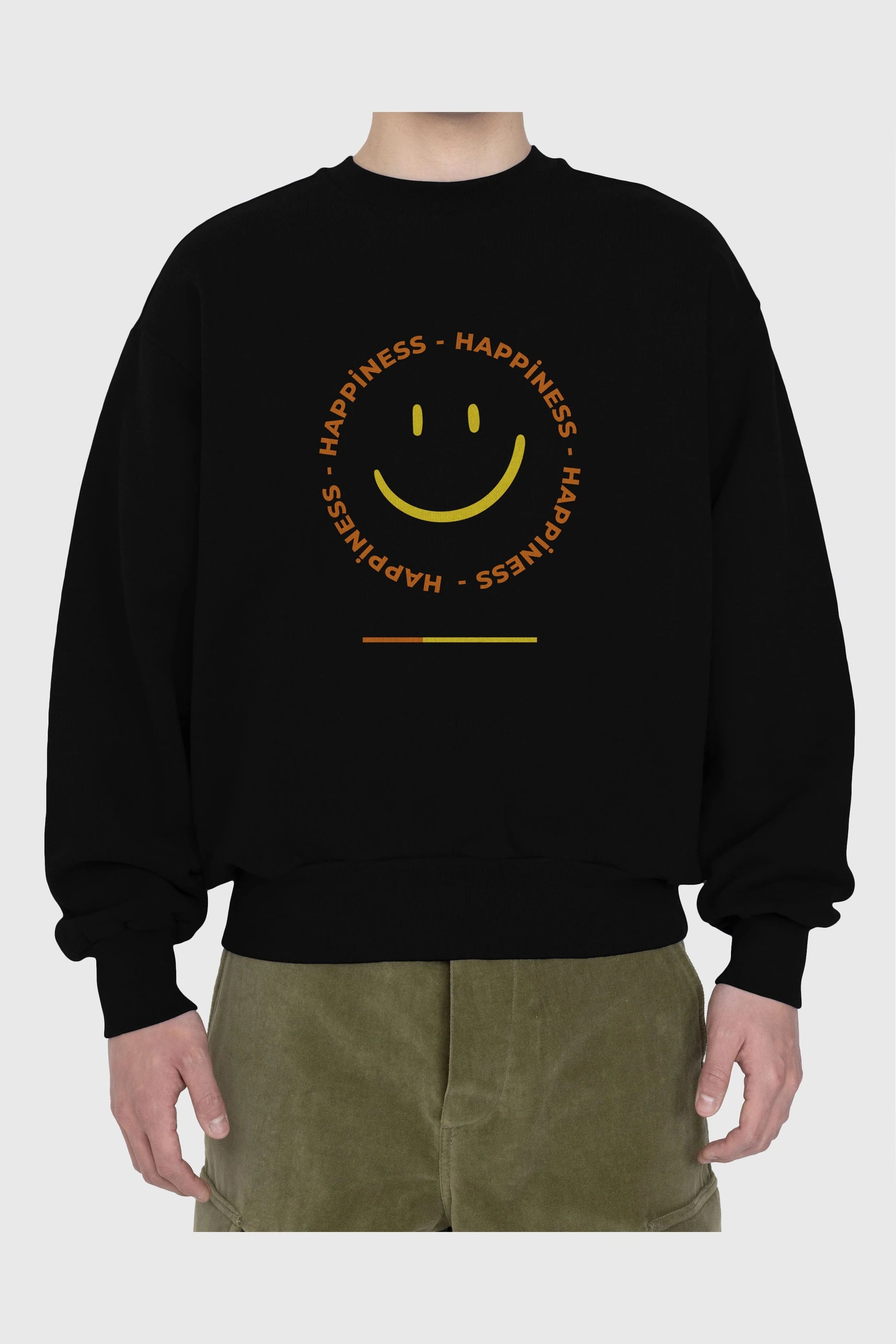 Happiness Smile Yazılı Ön Baskılı Oversize Sweatshirt Erkek Kadın Unisex