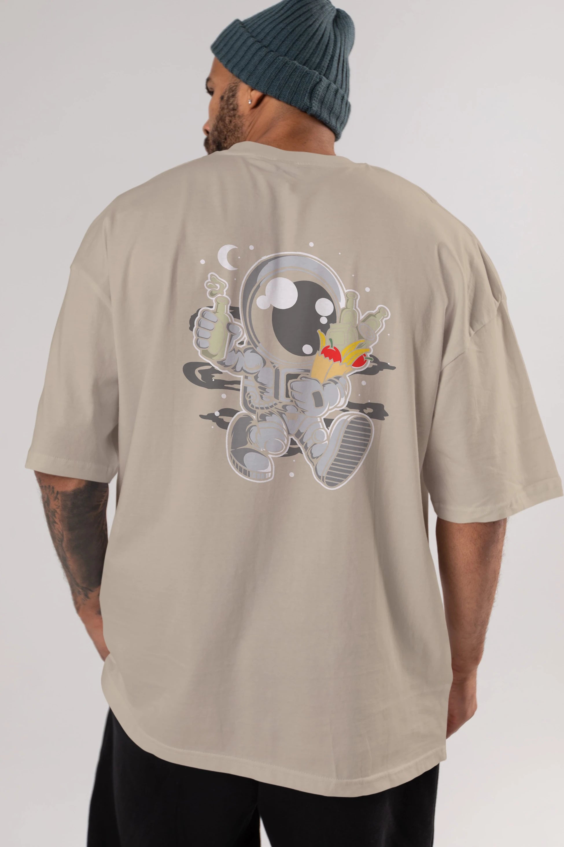 Astronaut Grochery Arka Baskılı Oversize t-shirt Erkek Kadın Unisex