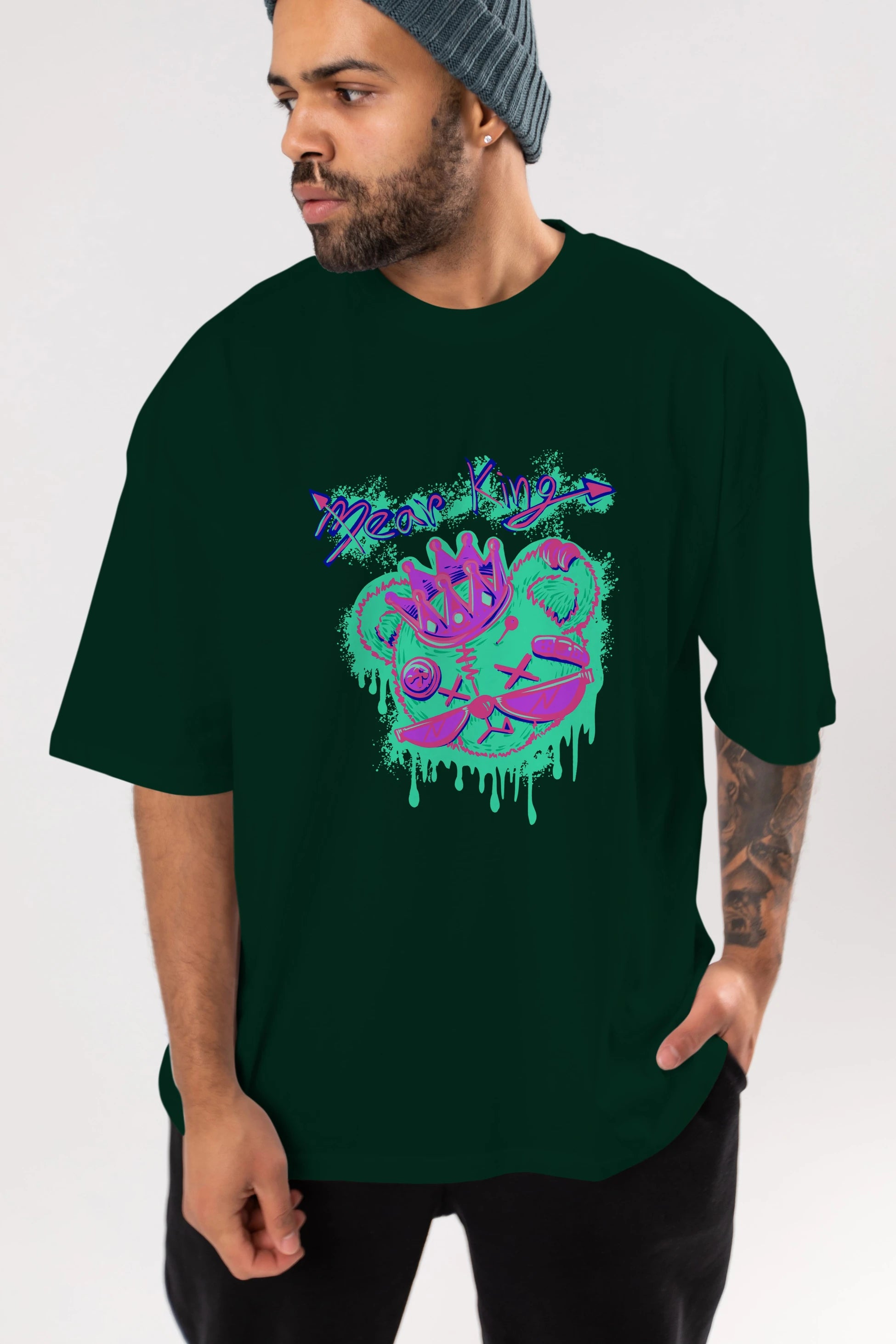 Bear King Ön Baskılı Oversize t-shirt Erkek Kadın Unisex