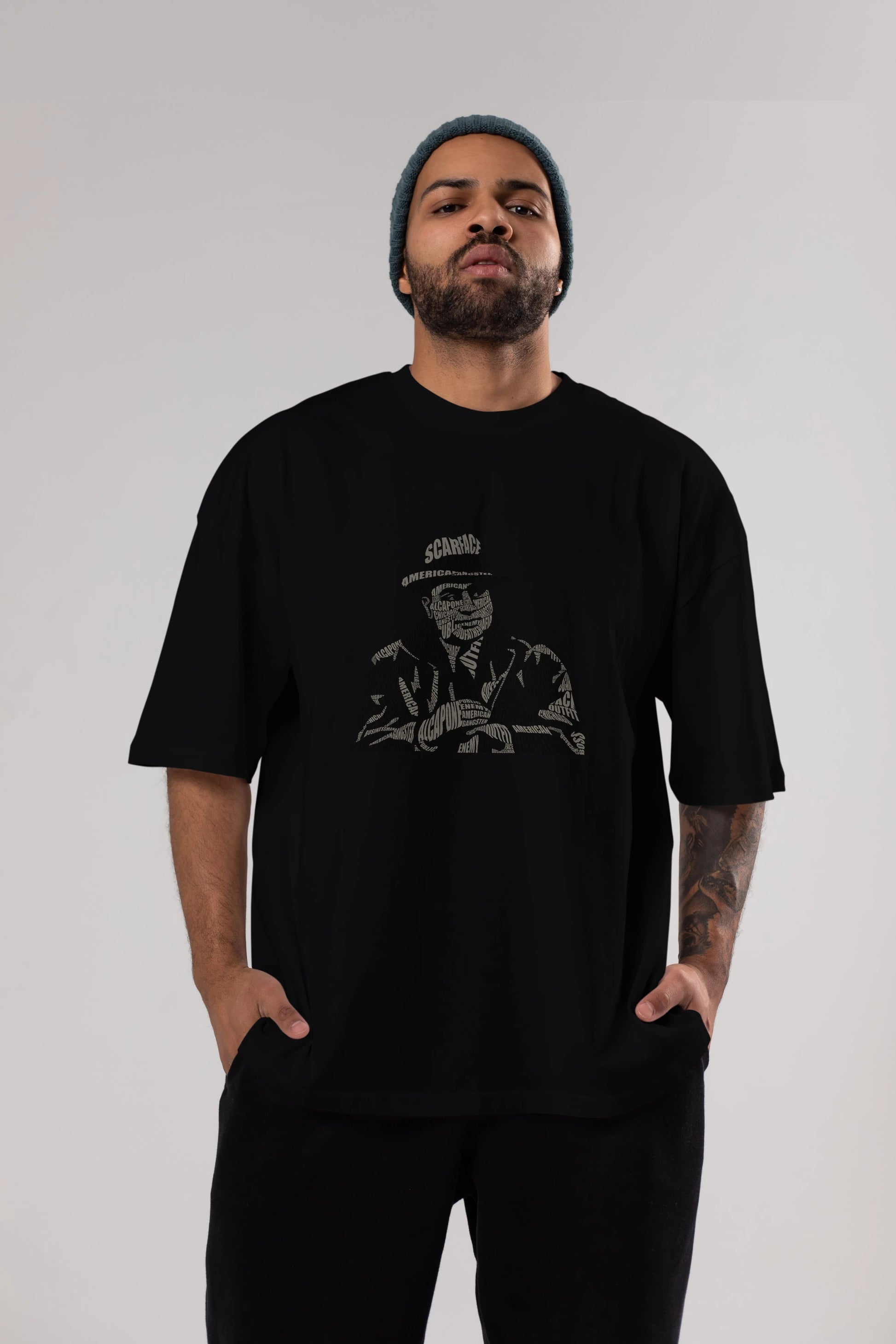 Al Capone Calligram Ön Baskılı Oversize t-shirt %100 pamuk Erkek Kadın Unisex