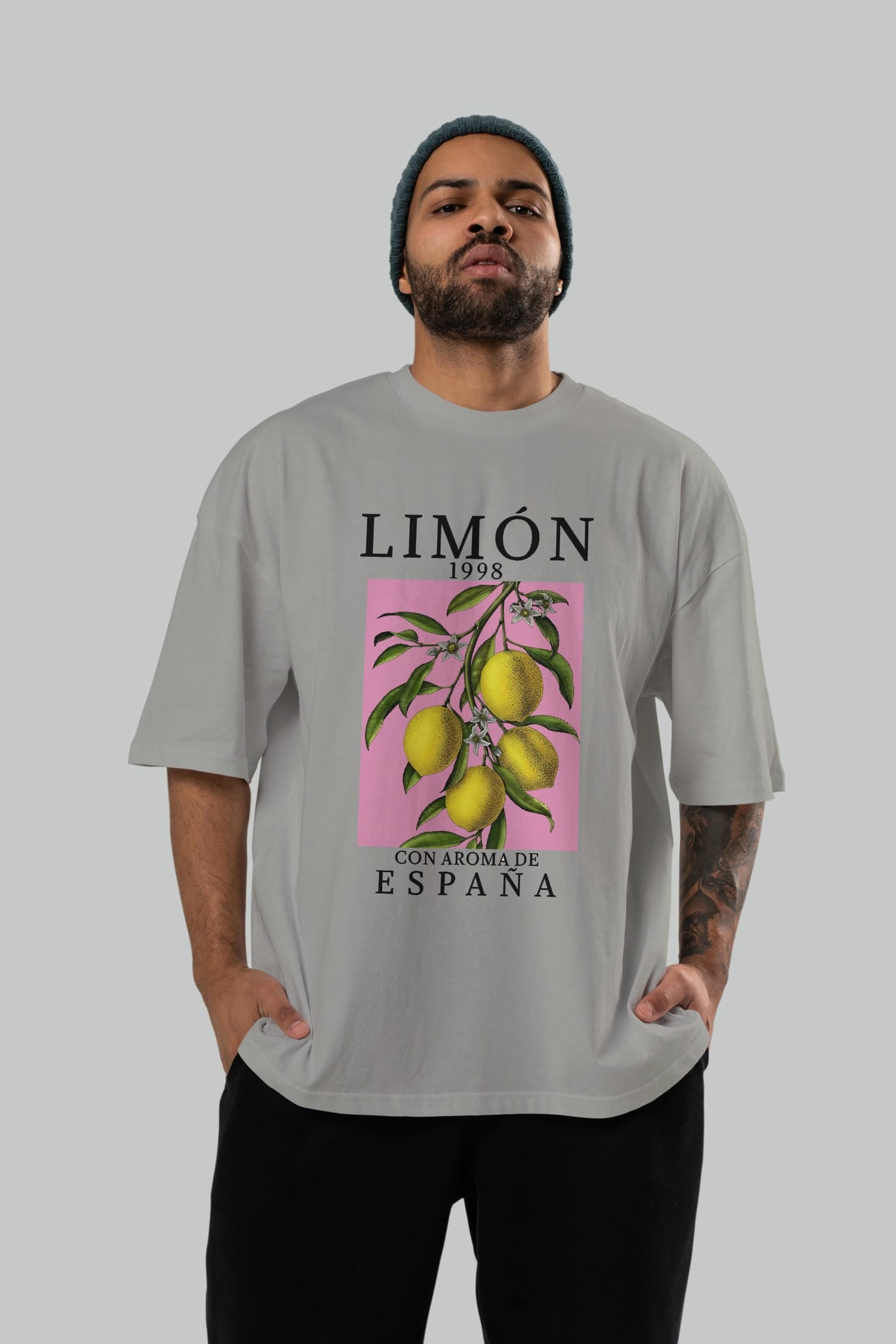 Limon Espana Ön Baskılı Oversize t-shirt Erkek Kadın Pamuk Bisiklet Yaka tişort