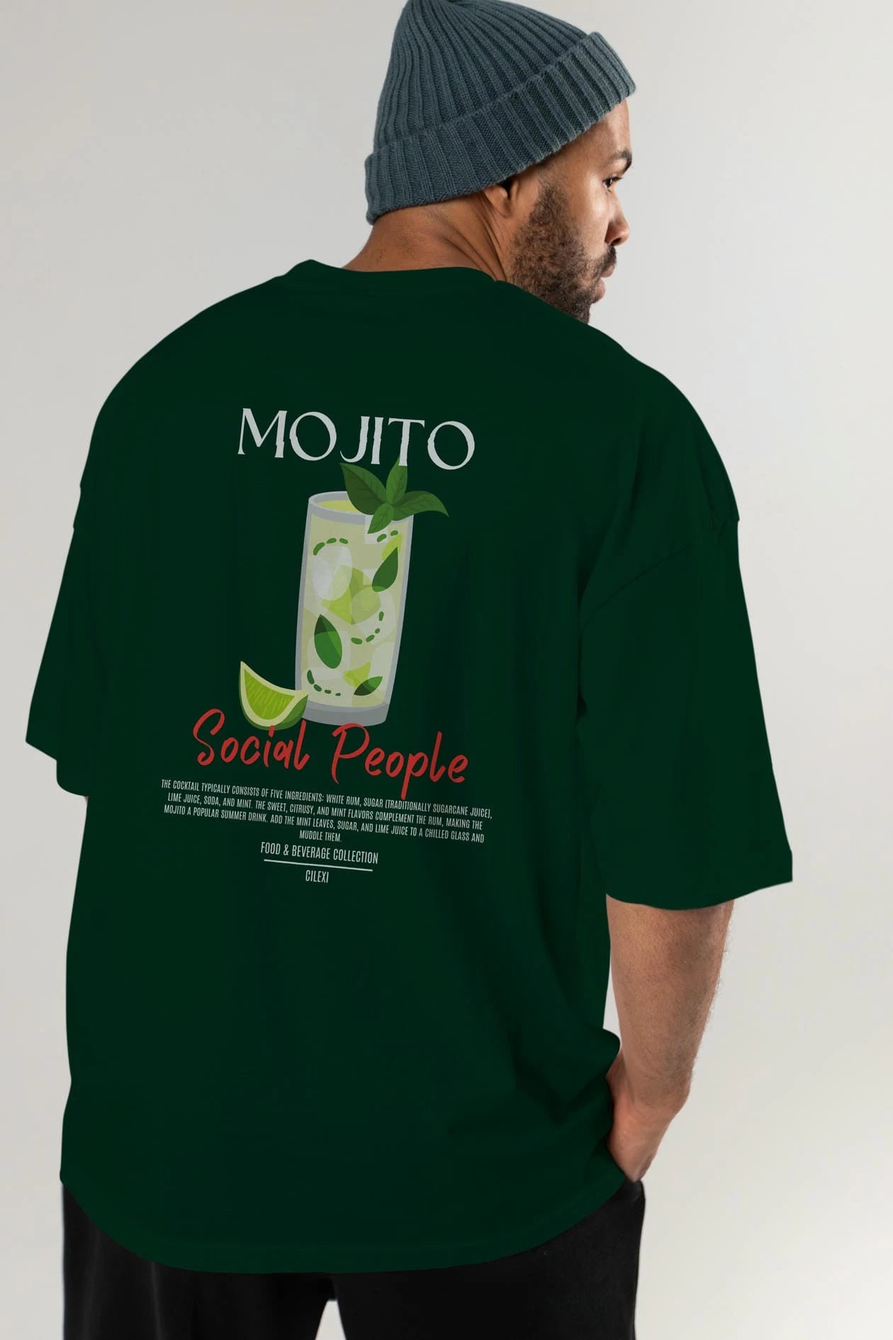 Mojıto Kokteyl Serisi Baskılı Oversize t-shirt Erkek Kadın Unisex %100 Pamuk Bisiklet Yaka tişort