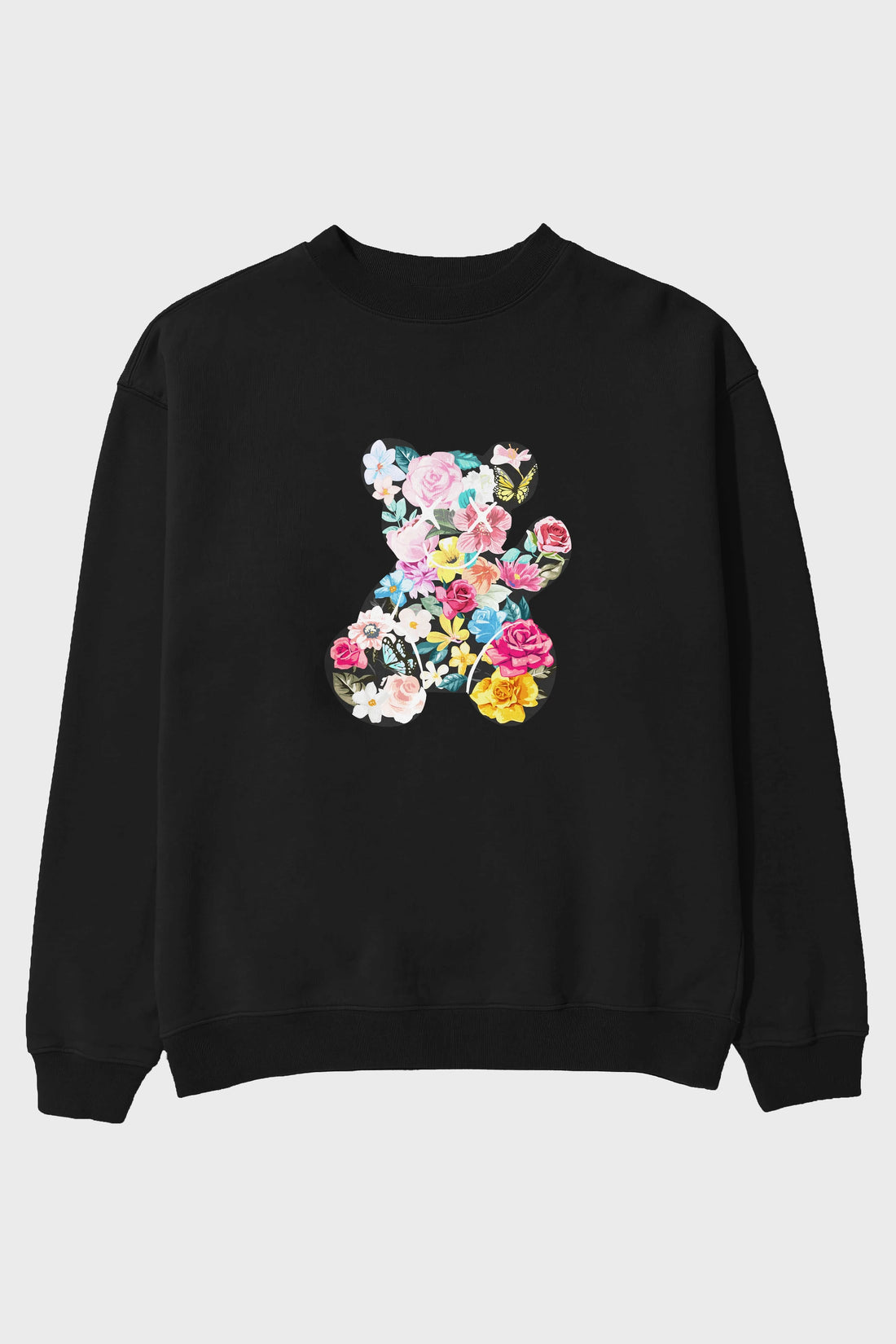 Flowers Bear Ön Baskılı Oversize Sweatshirt Erkek Kadın Unisex