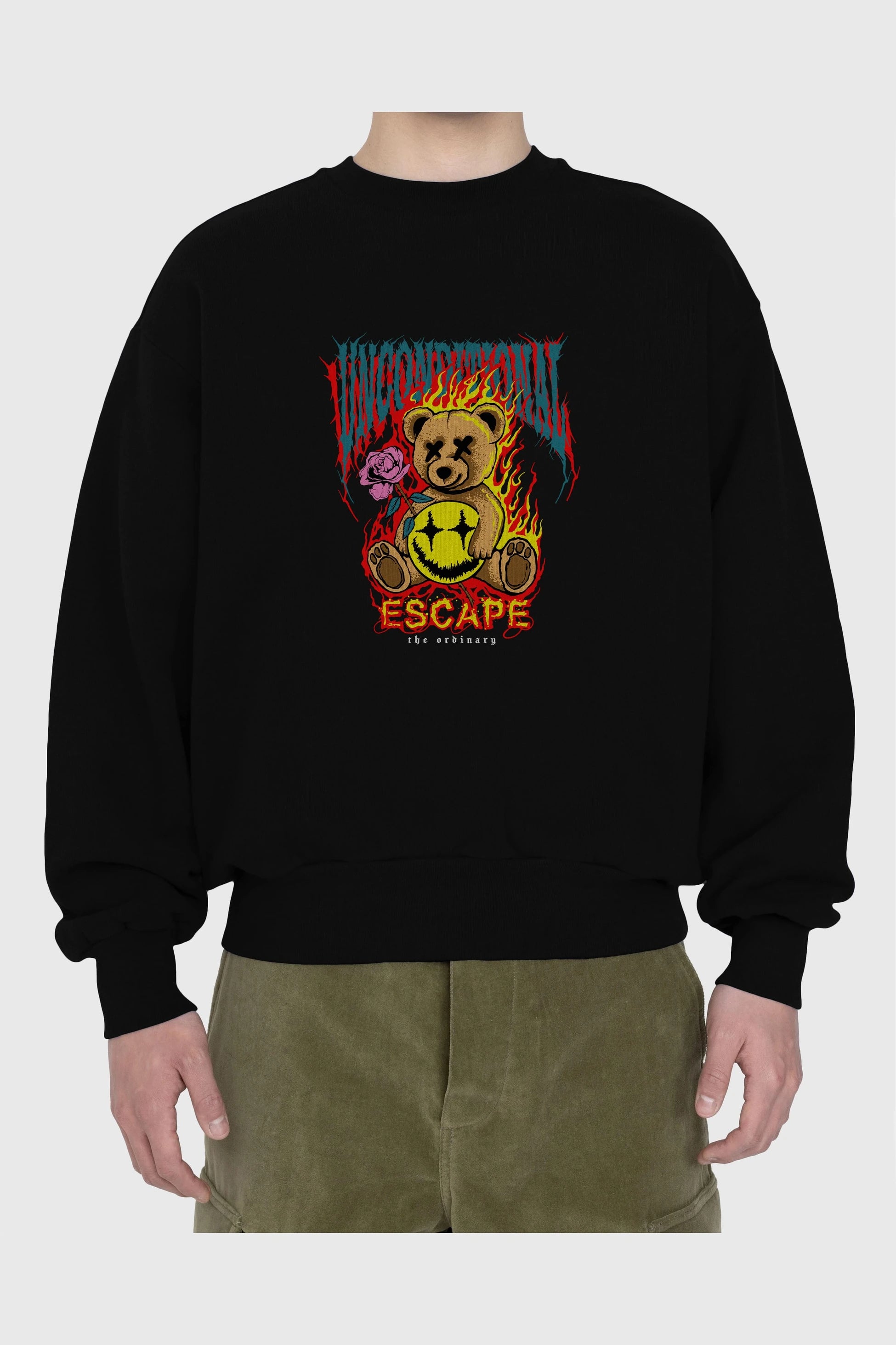 Escape Bear Ön Baskılı Oversize Sweatshirt Erkek Kadın Unisex