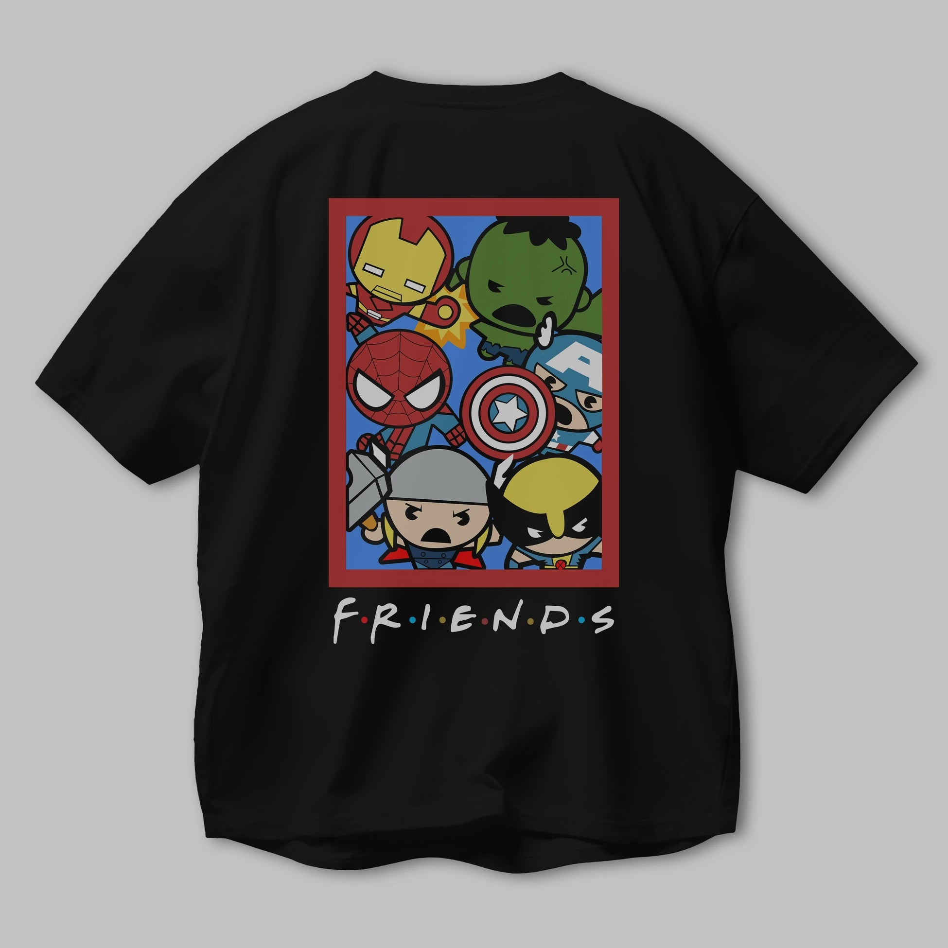 Friends Avenger Arka Baskılı Oversize t-shirt Erkek Kadın Unisex %100 Pamuk Bisiklet Yaka tişort