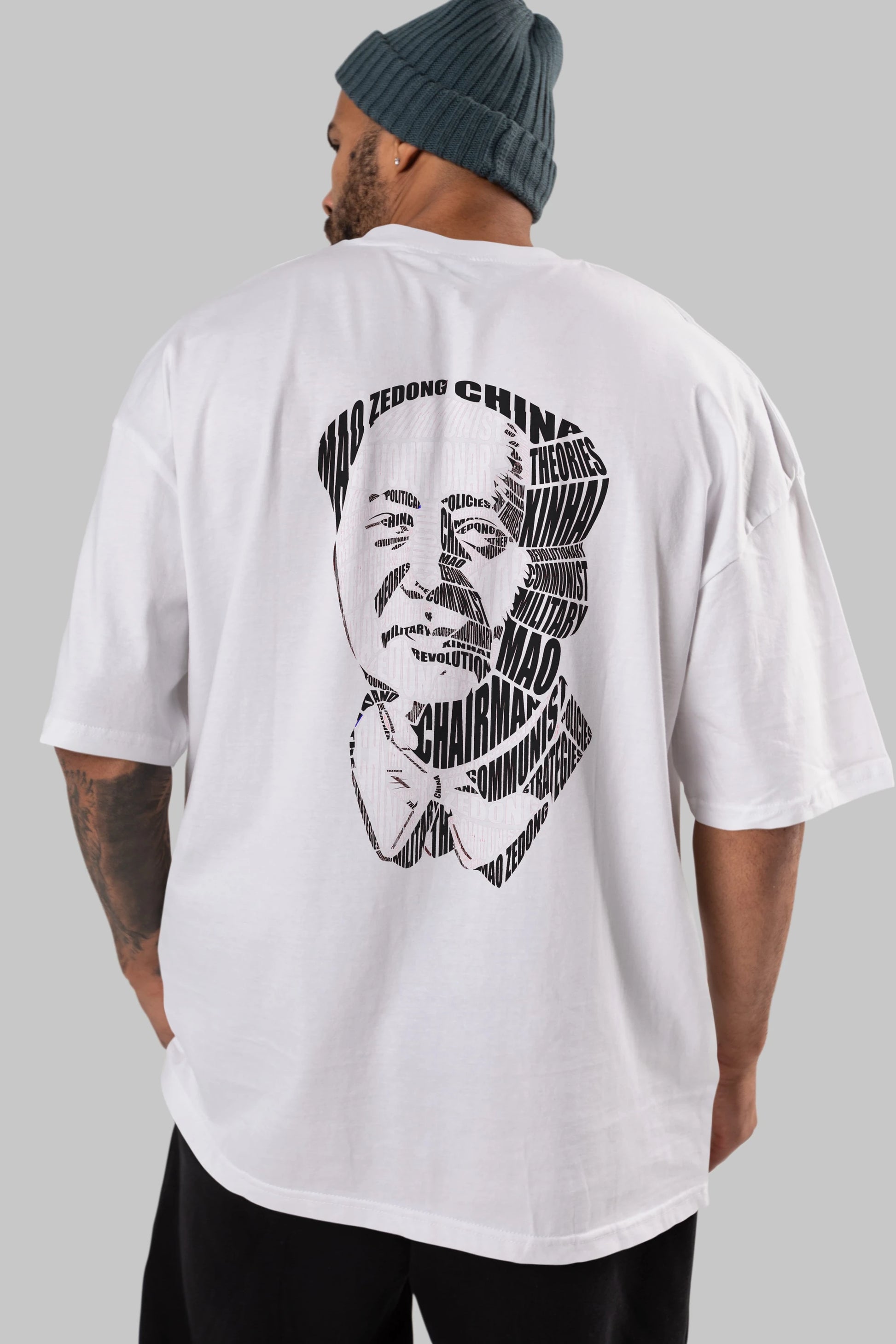 Mao Zedong Calligram Arka Baskılı Oversize t-shirt %100 pamuk Erkek Kadın Unisex