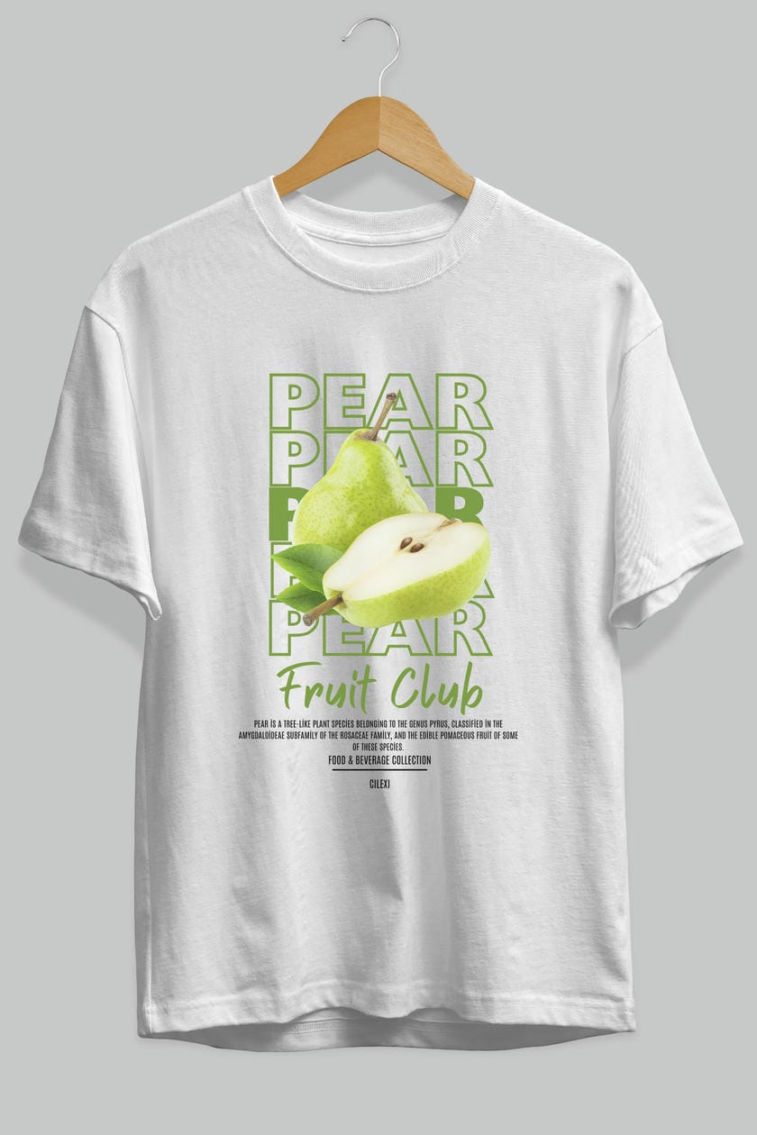 Pear Ön Baskılı Oversize t-shirt Erkek Kadın Pamuk Bisiklet Yaka tişort