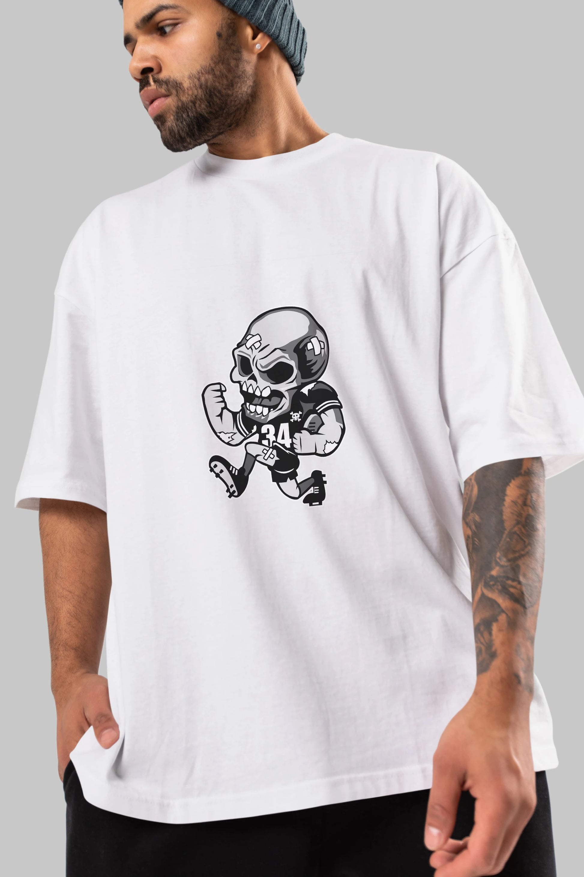 Skull Football Ön Baskılı Oversize t-shirt Erkek Kadın Unisex %100 Pamuk tişort