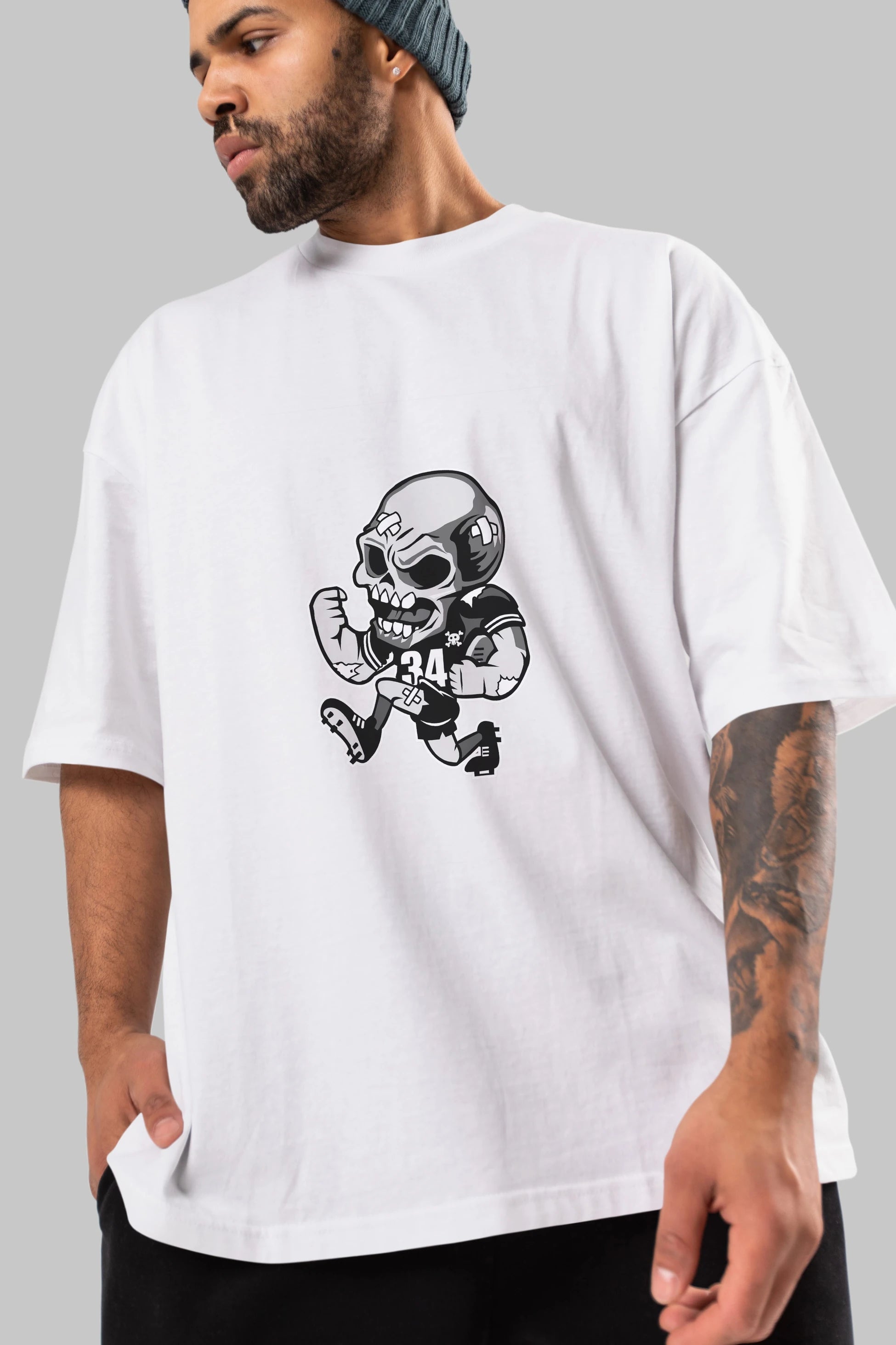 Skull Football Ön Baskılı Oversize t-shirt Erkek Kadın Unisex %100 Pamuk tişort