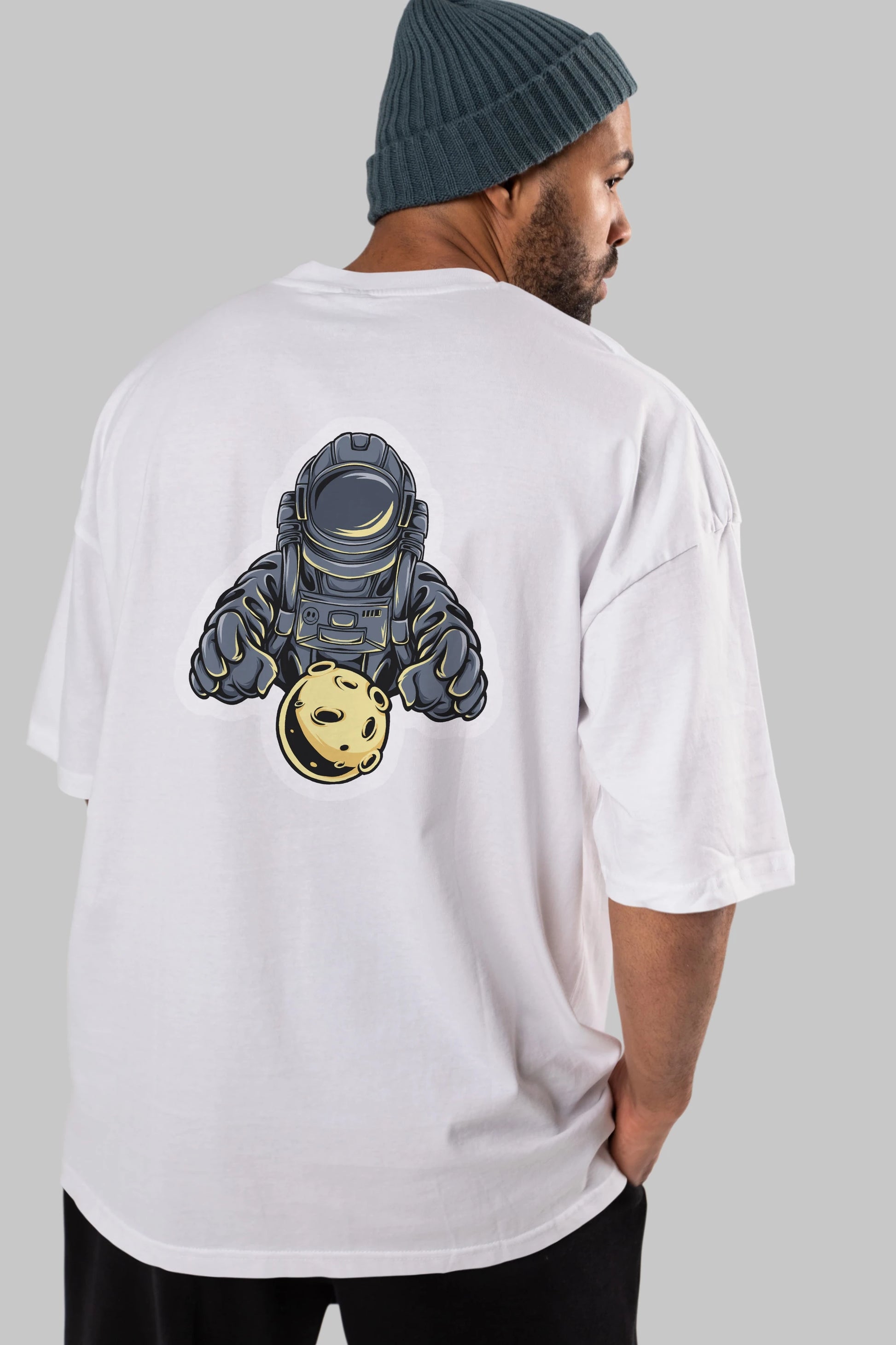 Astromoon sticker Arka Baskılı Oversize t-shirt Erkek Kadın Unisex
