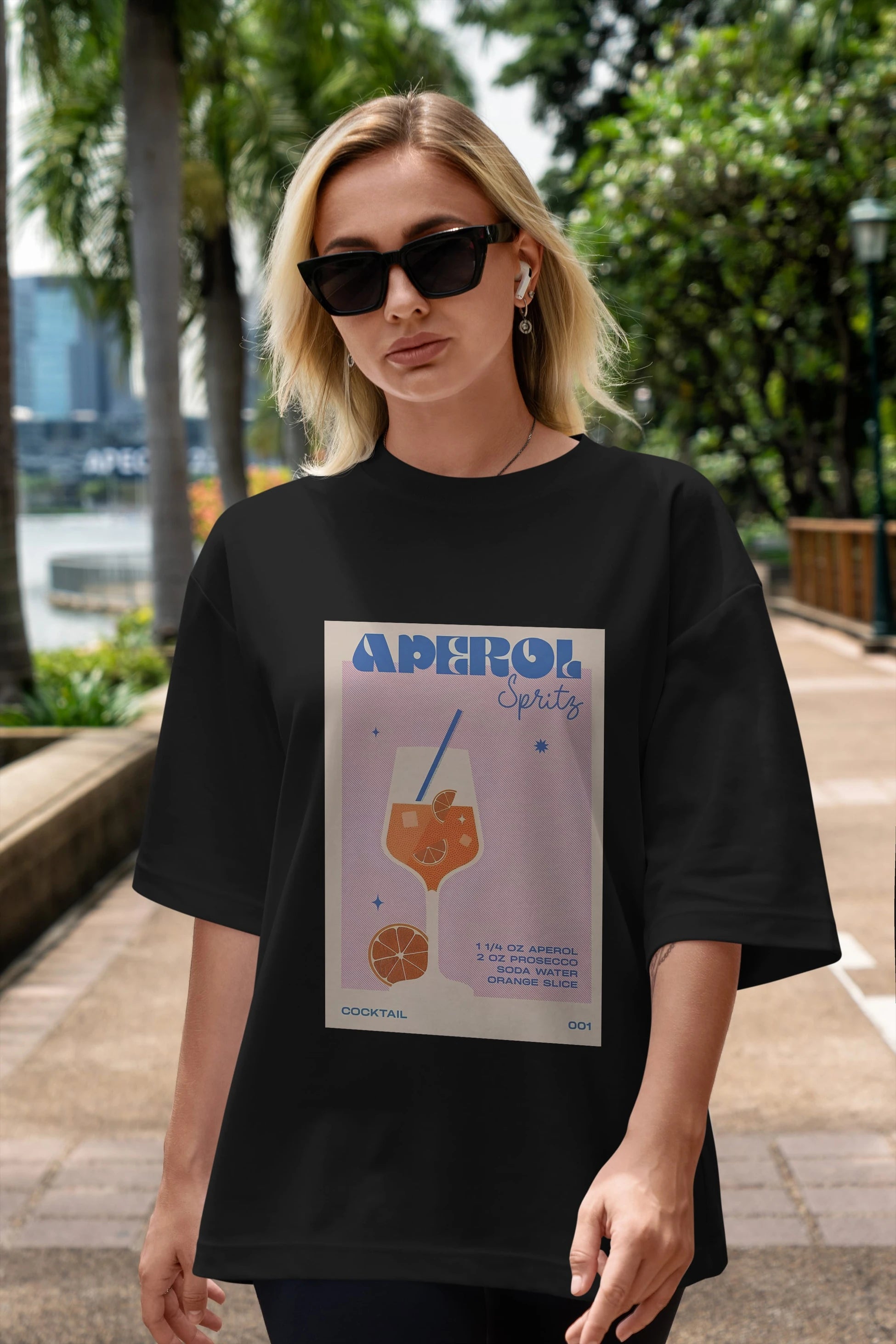 Aperol Spritz Ön Baskılı Oversize t-shirt Erkek Kadın Unisex %100 Pamuk Bisiklet Yaka tişort