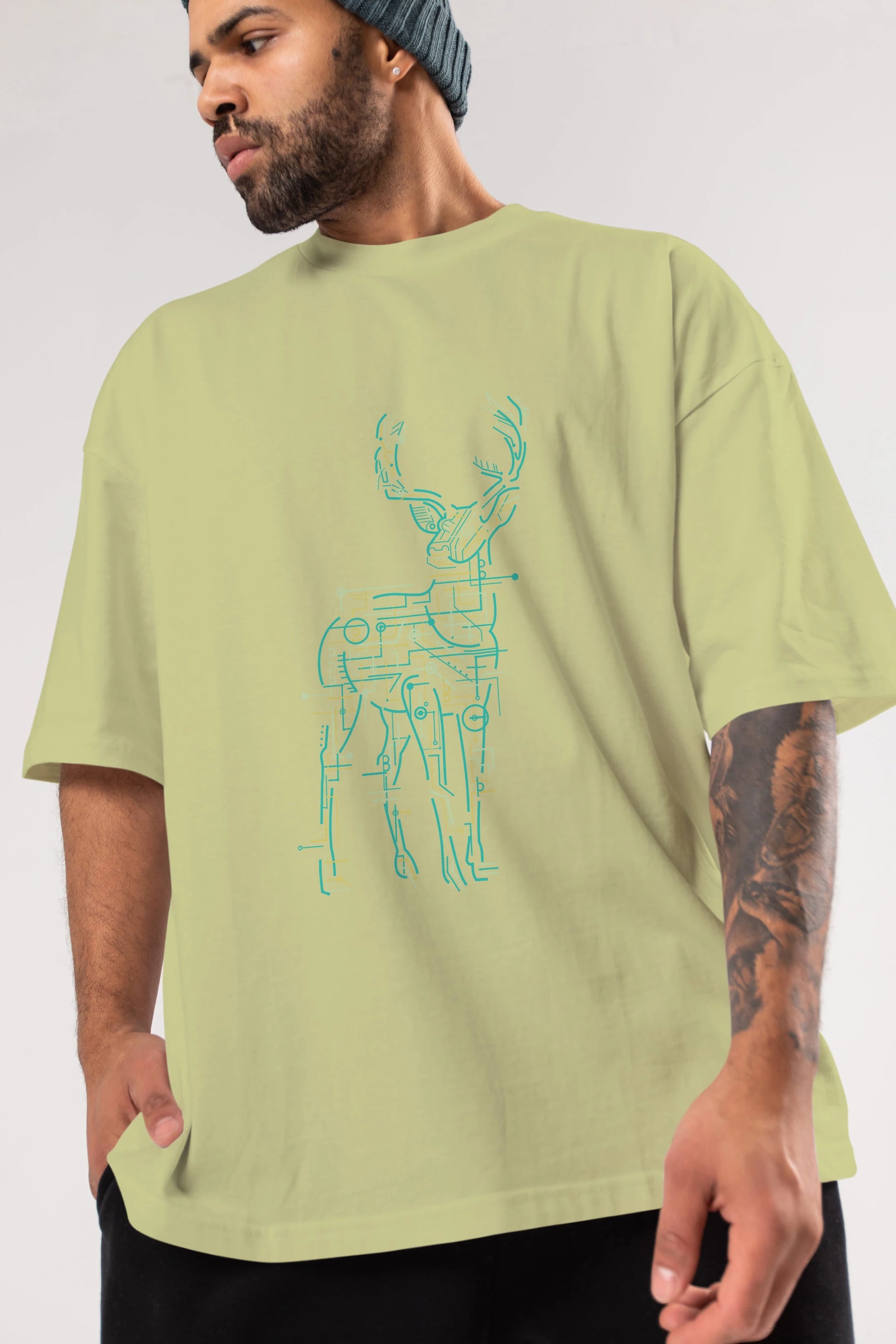 Electric Deer Ön Baskılı Oversize t-shirt %100 pamuk Erkek Kadın Unisex