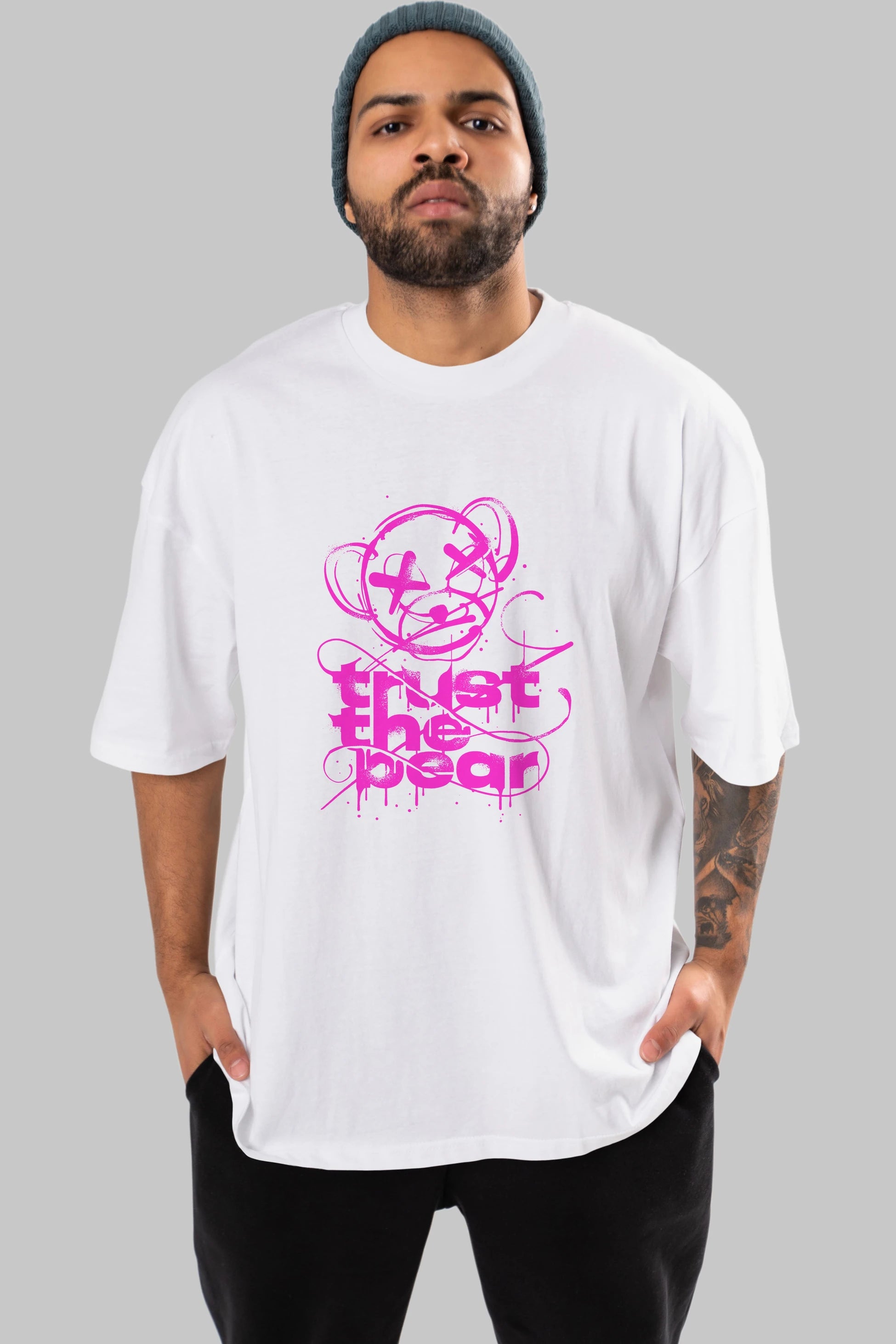 Trust The Bear 2 Ön Baskılı Oversize t-shirt Erkek Kadın Unisex
