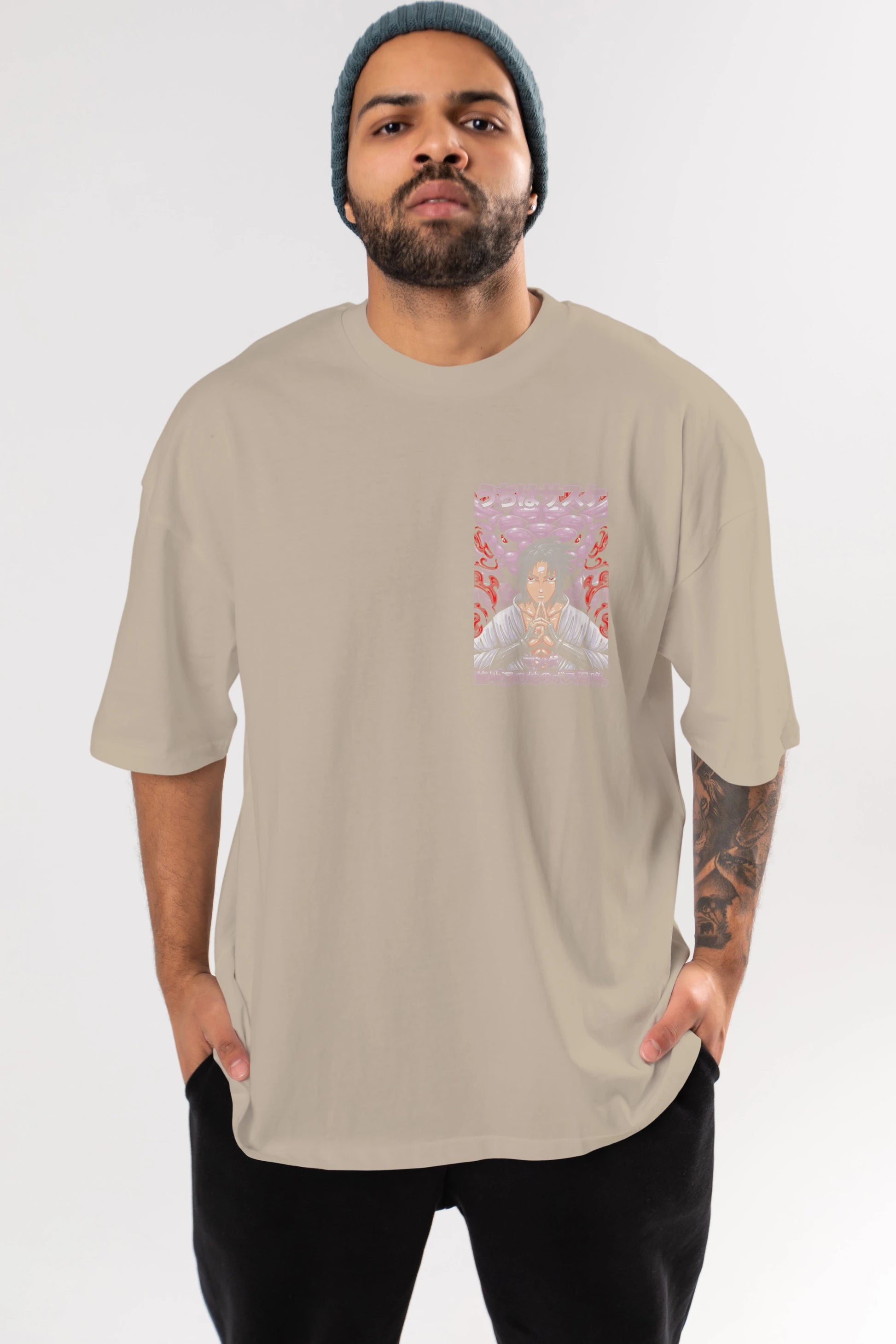 NARUTO SASUKE UCHIHA Ön Sol Baskılı Oversize t-shirt Erkek Kadın Unisex %100 Pamuk Bisiklet Yaka tişort