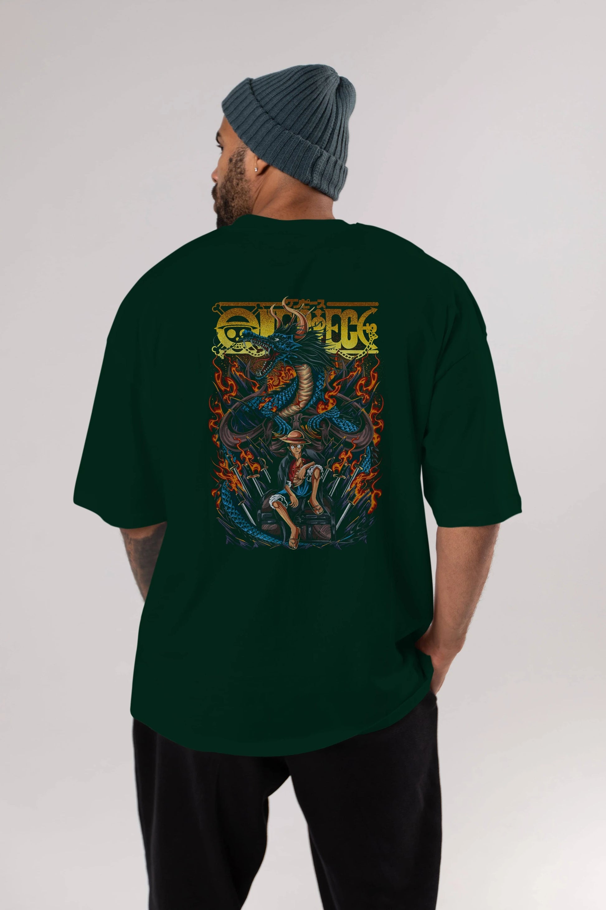 MONKEY D. LUFF-ONE PIECE Anime Arka Baskılı Oversize t-shirt Erkek Kadın Unisex
