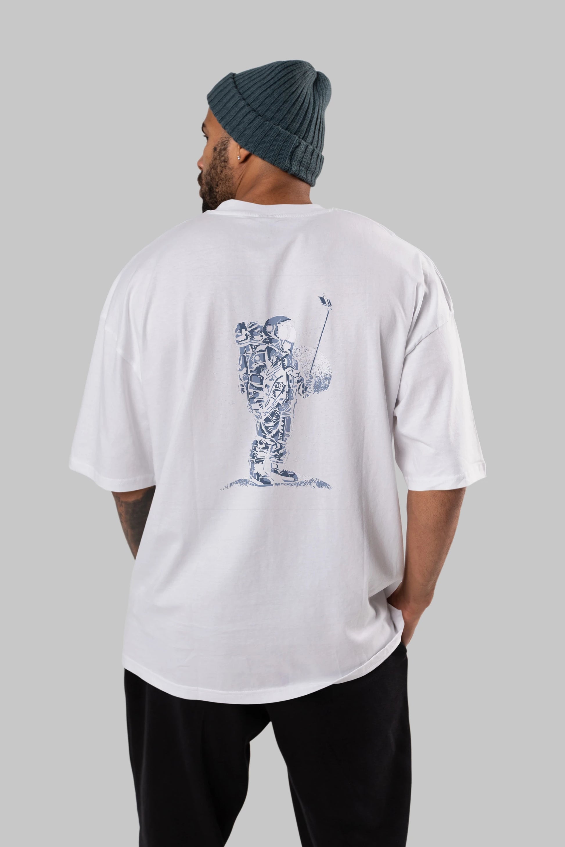 Selfie Astronaut Arka Baskılı Oversize t-shirt Erkek Kadın Unisex %100 Pamuk