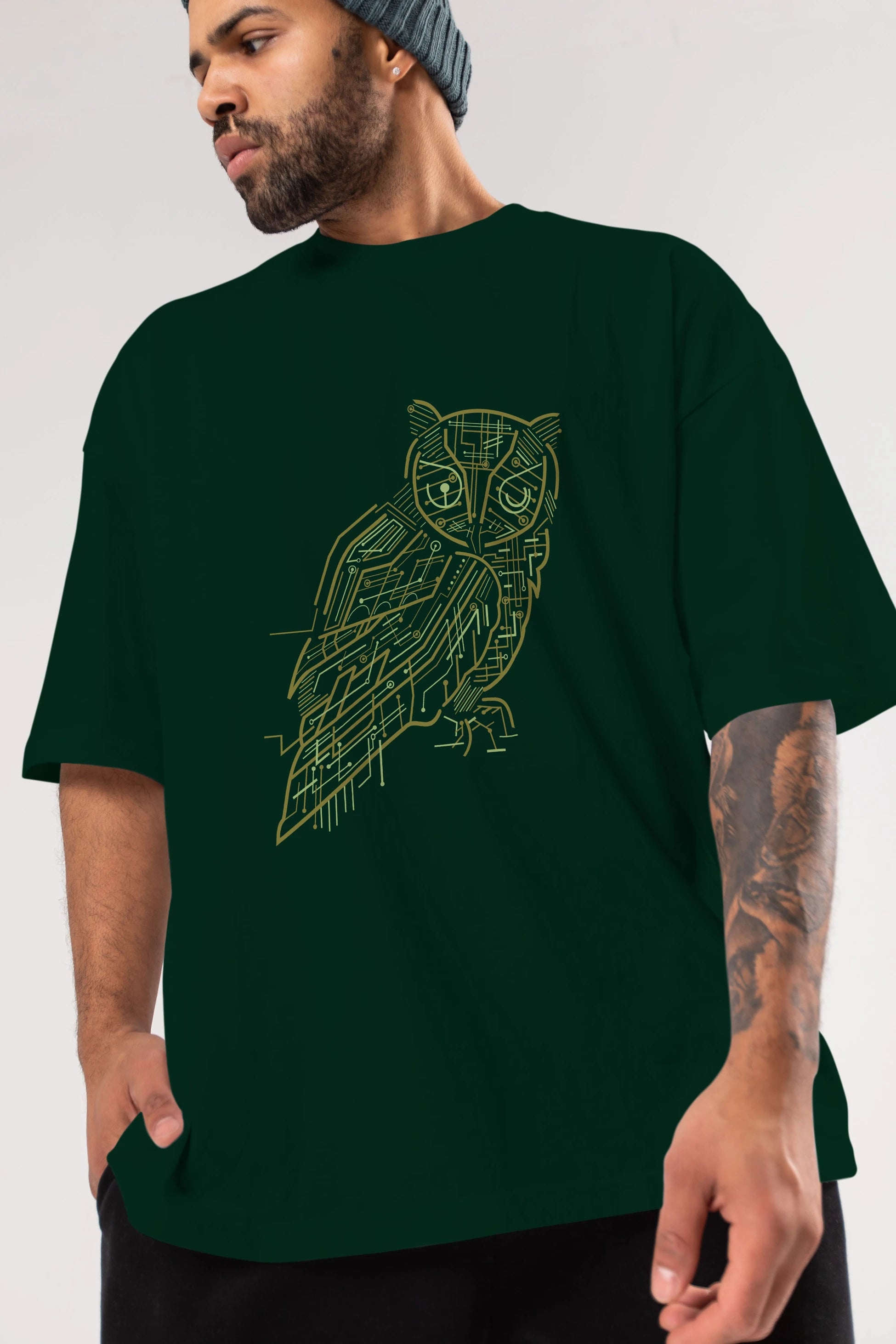 Electrical Owl Ön Baskılı Oversize t-shirt %100 pamuk Erkek Kadın Unisex