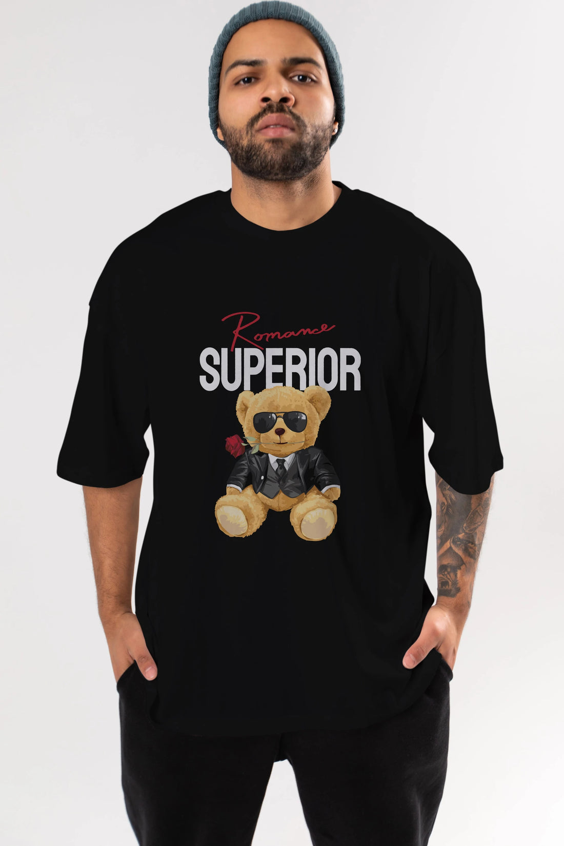 Teddy Bear Romance Superior Ön Baskılı Oversize t-shirt Erkek Kadın Unisex %100 Pamuk