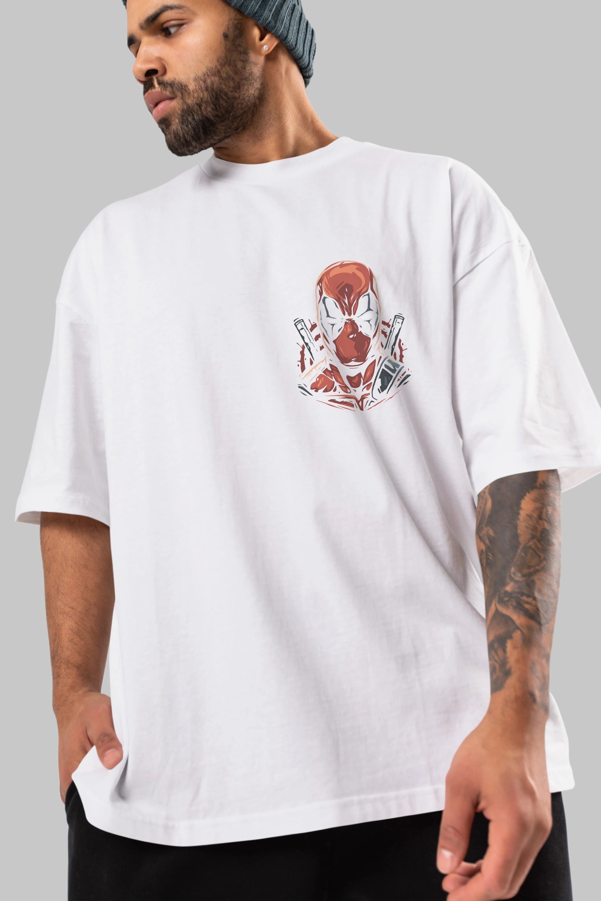 Deadpool (10) Ön Sol Baskılı Oversize t-shirt Erkek Kadın Unisex %100 Pamuk Bisiklet Yaka tişort