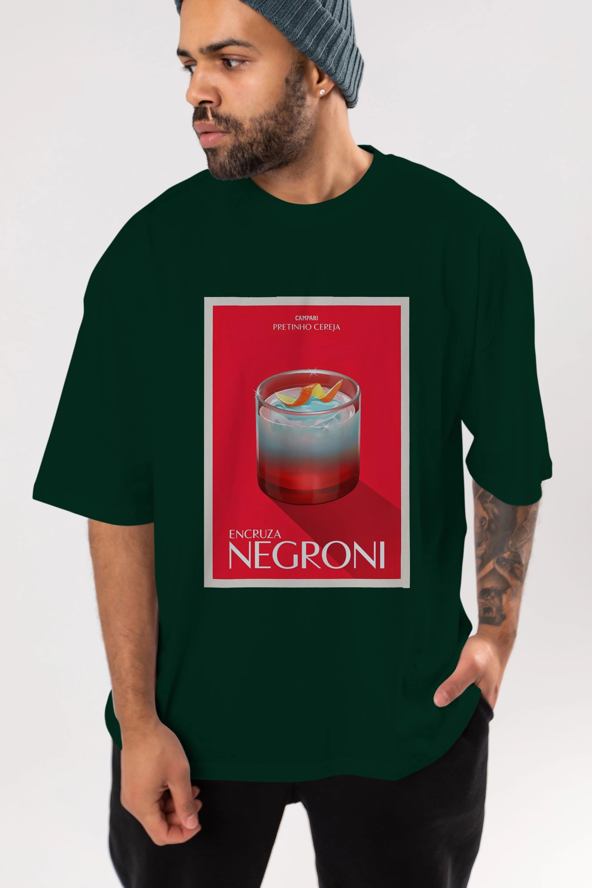 Encruza Negroni Ön Baskılı Oversize t-shirt Erkek Kadın Unisex %100 Pamuk Bisiklet Yaka tişort