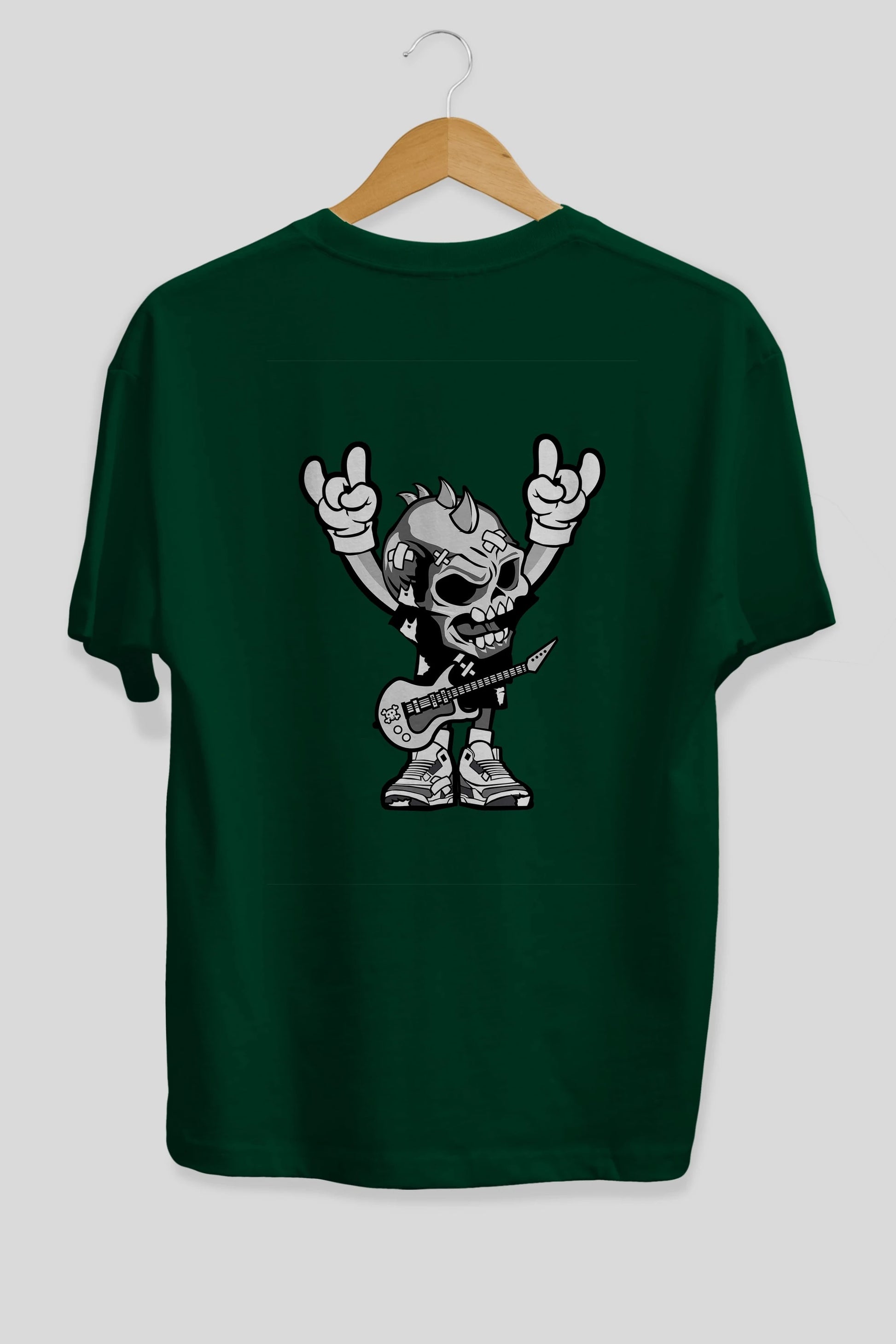 Punk Rock Skull Arka Baskılı Oversize t-shirt Erkek Kadın Unisex %100 Pamuk tişort