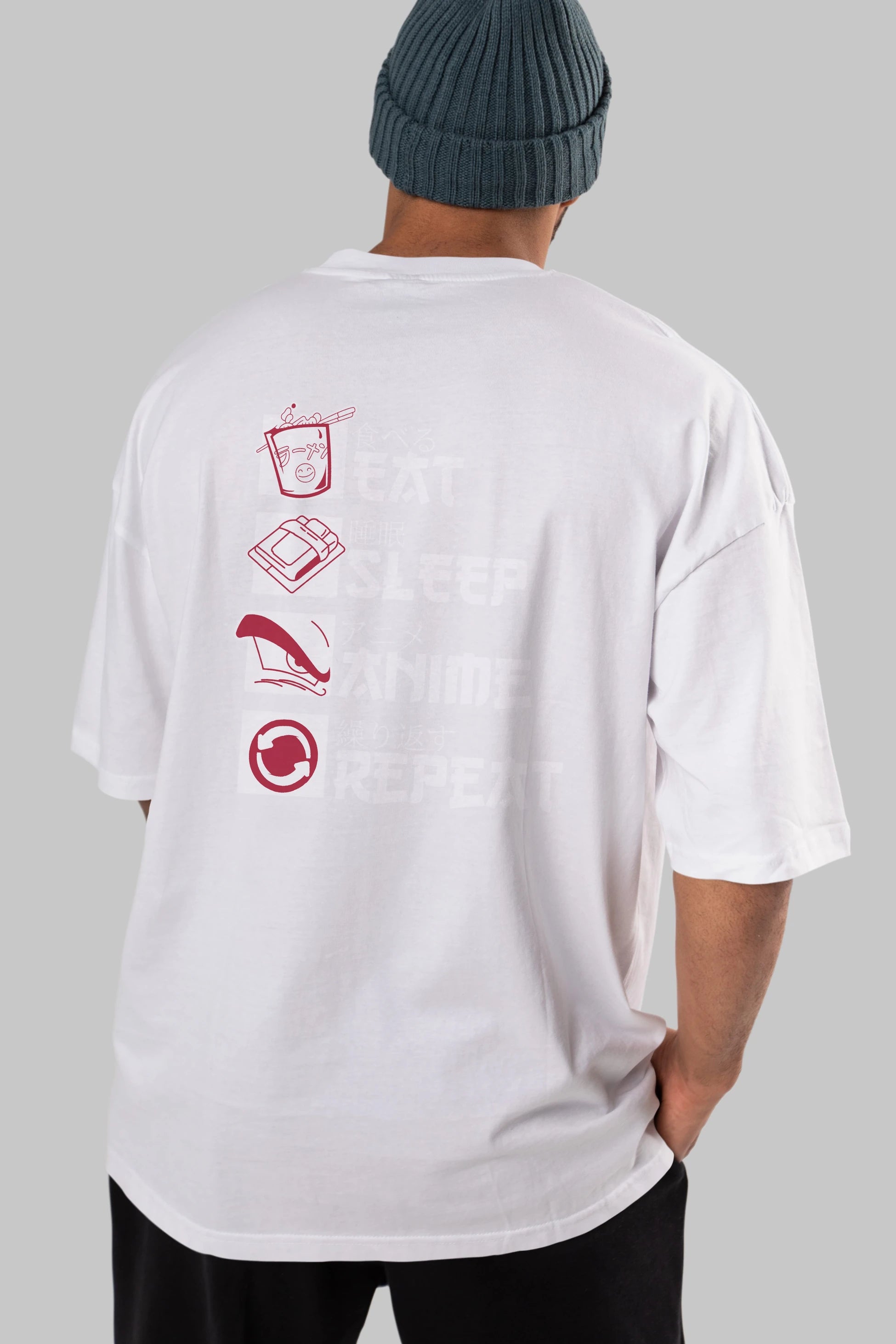 Eat, Sleep, Anime, Repeat Anime Arka Baskılı Oversize t-shirt Erkek Kadın Unisex