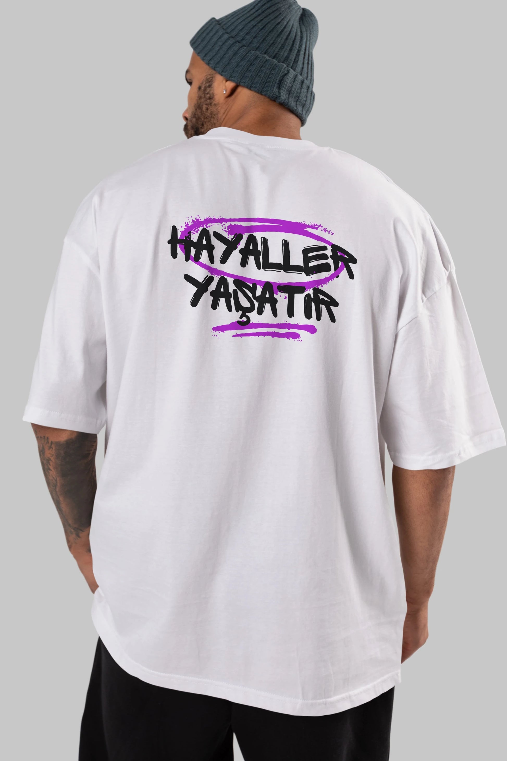 Hayaller Yaşatır Arka Baskılı Oversize t-shirt Erkek Kadın Unisex