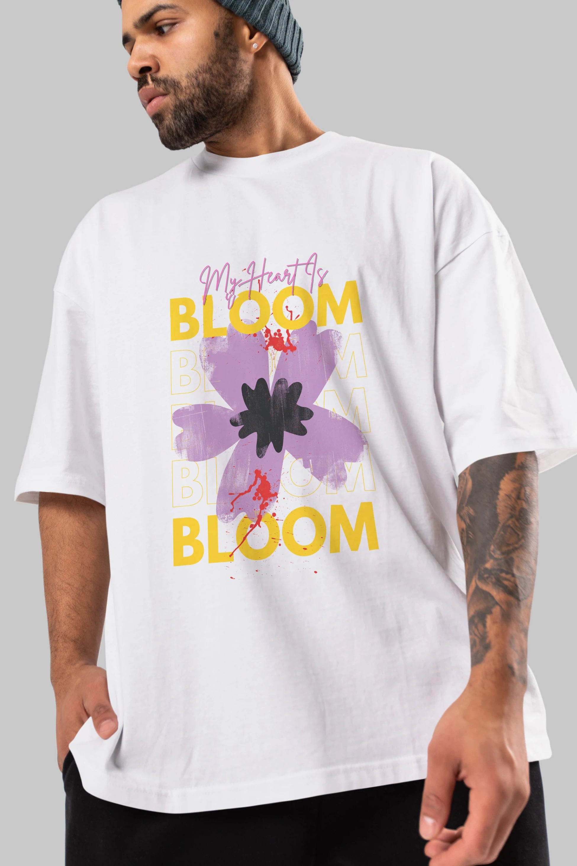 Bloom Yazılı Ön Baskılı Oversize t-shirt Erkek Kadın Unisex