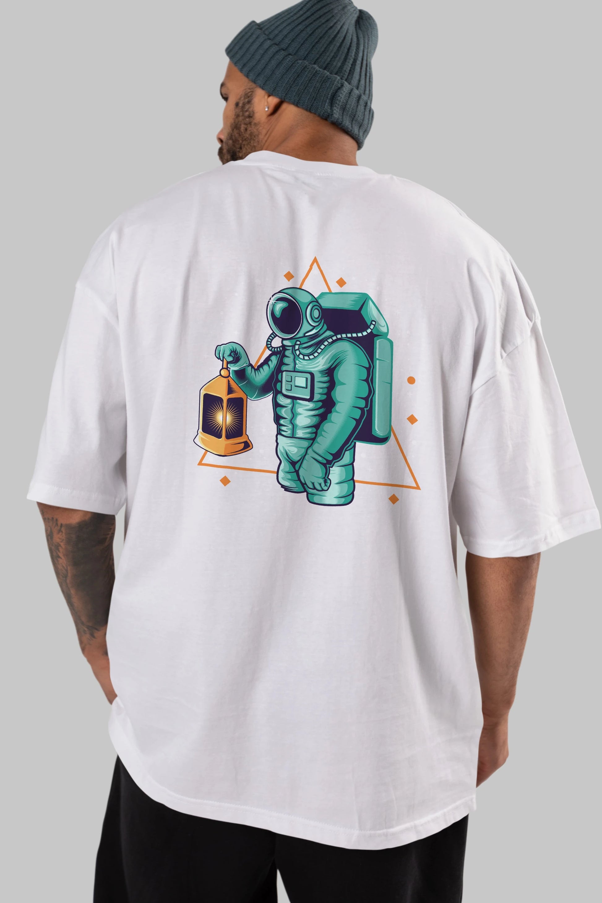 Astronaut Lantern Arka Baskılı Oversize t-shirt Erkek Kadın Unisex