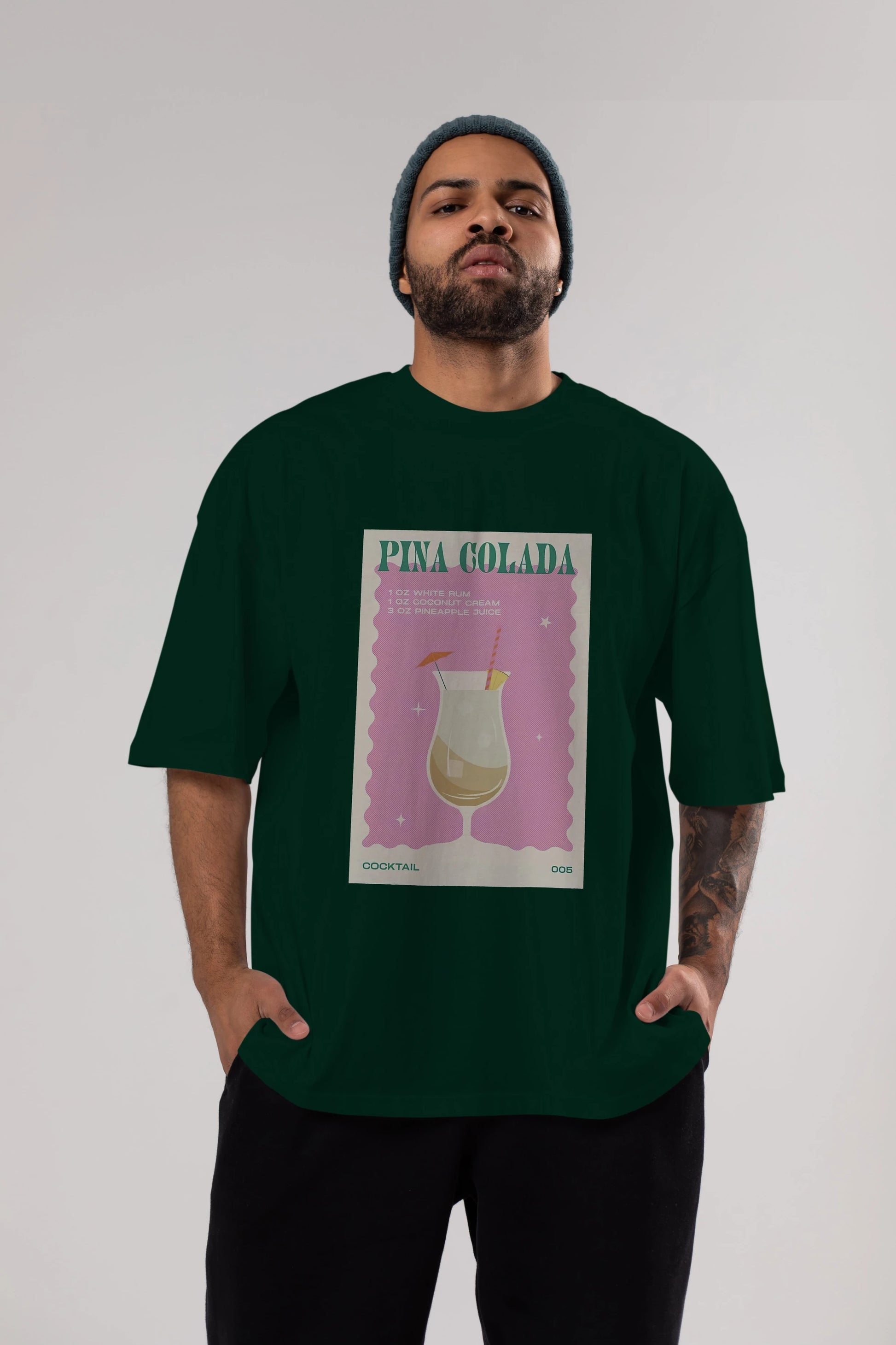 Pina Colada 3 Ön Baskılı Oversize t-shirt Erkek Kadın Unisex %100 Pamuk Bisiklet Yaka tişort