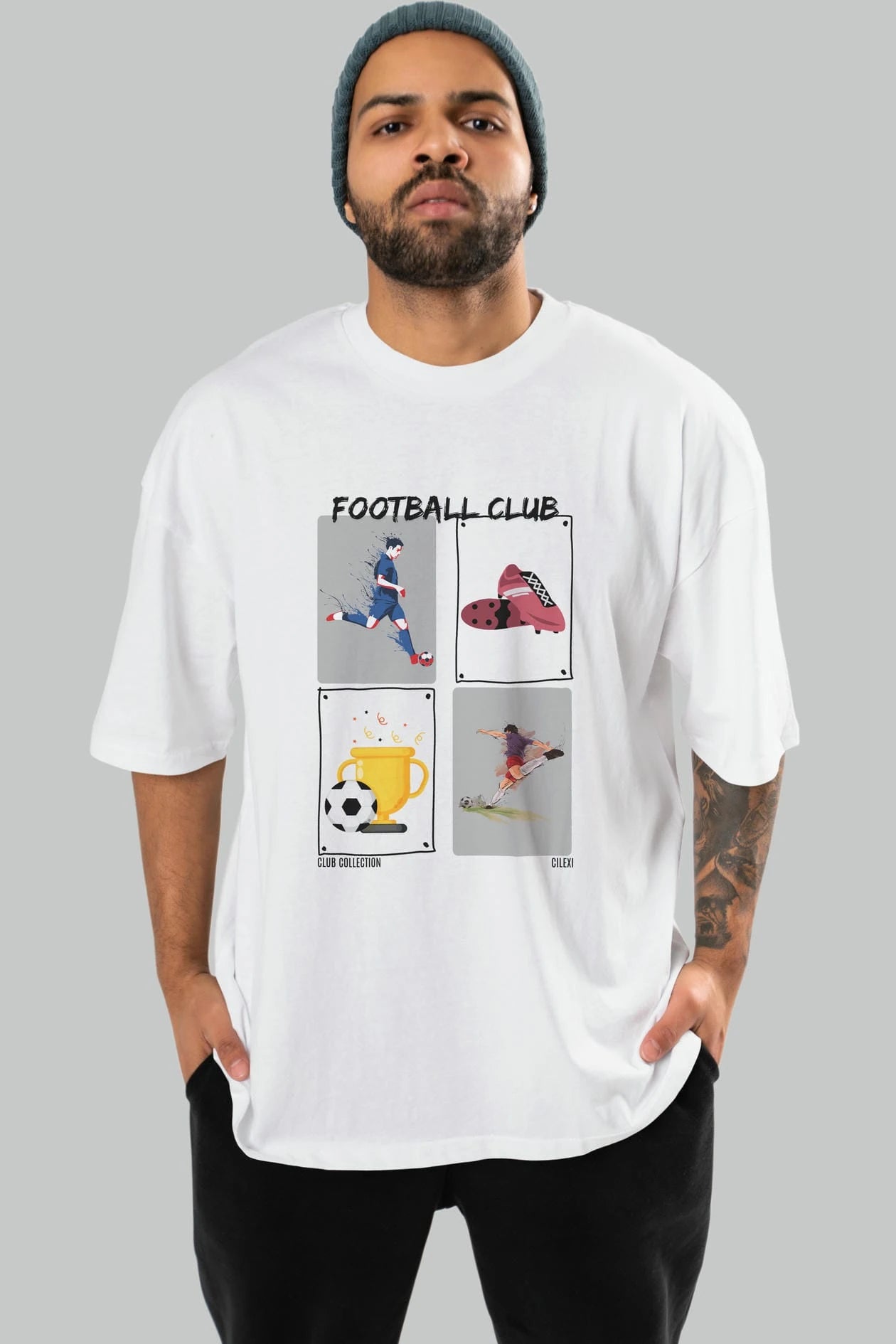 Football Club ön Baskılı Oversize t-shirt Erkek Kadın %100 Pamuk Bisiklet Yaka tişort