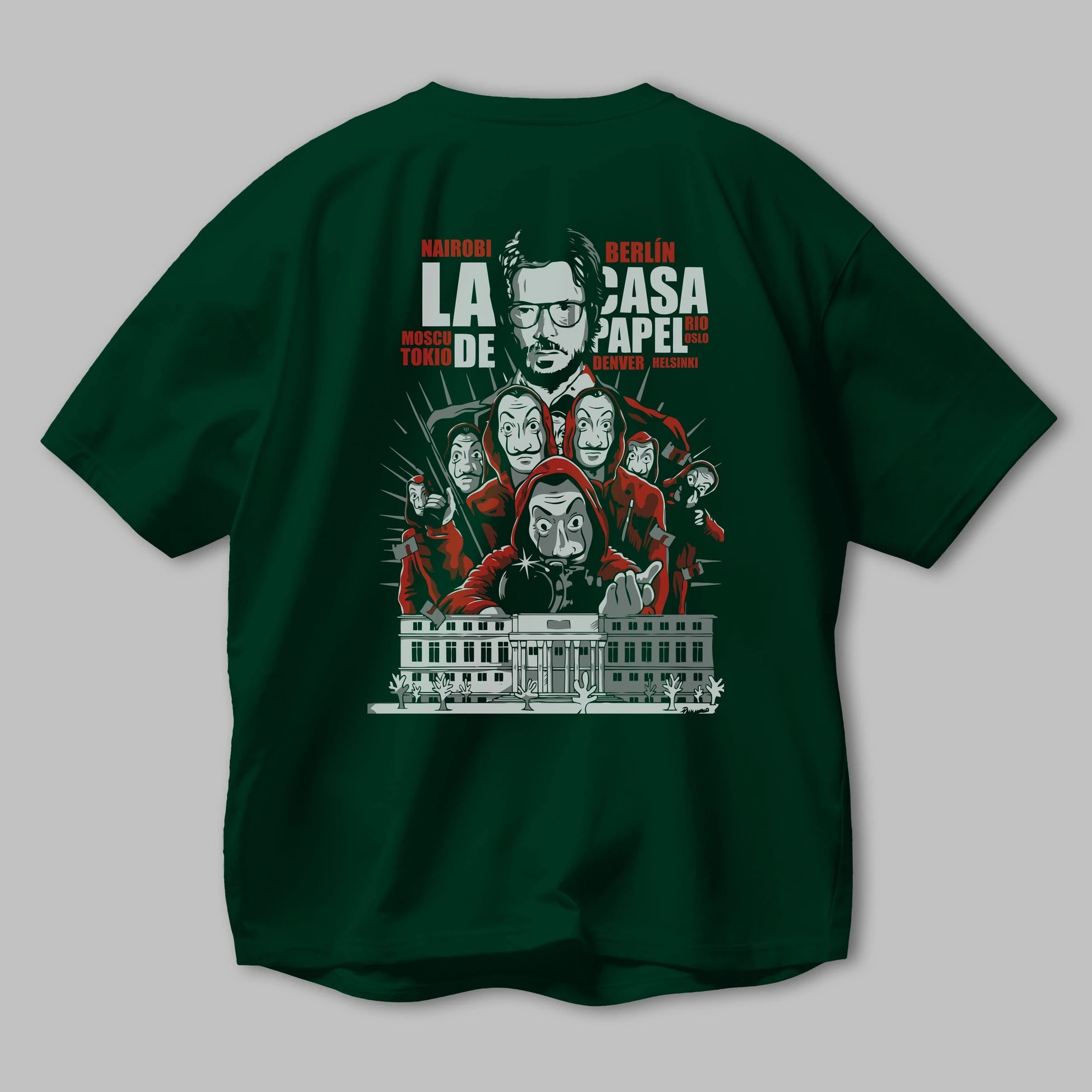 La Casa De Papel (2) Arka Baskılı Oversize t-shirt Erkek Kadın Unisex %100 Pamuk Bisiklet Yaka tişort